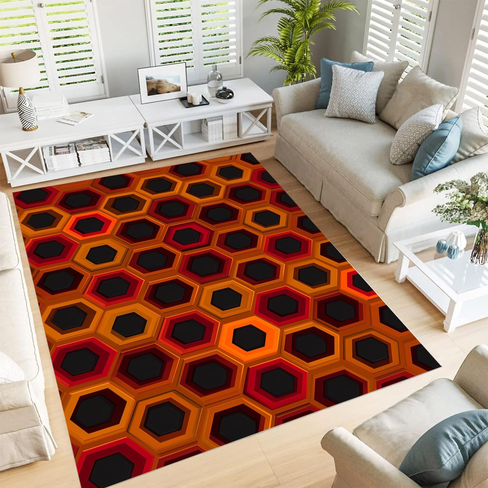 Tapis lavable extérieur salon cuisine motif géométrique brun foncé antidérapant