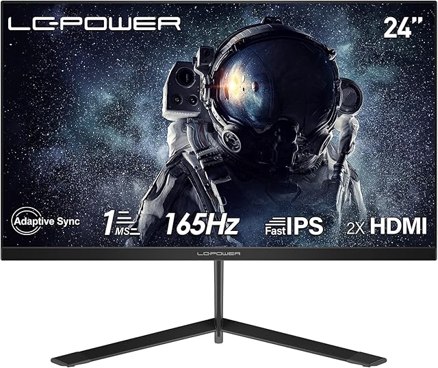 LC-Power 24 Inch Computer Monitor - FHD 1080P flat Gaming Monitor, 165Hz, 1ms, IPS, 250 cd/m², Adaptive Sync, Overdrive, Ultra-Thin, HDMI/DP, VESA, Tilt Adjustable, Flicker-Free, Eye Care