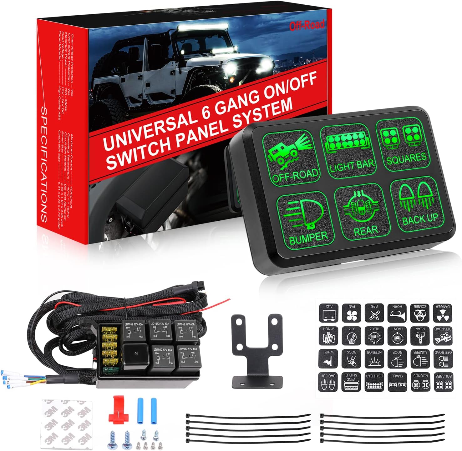 6 Gang Switch Panel, AKD Part Universal Circuit Relay Fuse Control Box On-Off Car Switch Panel LED Switch Pod Touch Switch Box for Truck Offroad Boat UTV ATV SUV Pickup