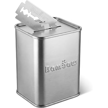 Bambaw Razor Blades Box for Safe Disposal of Safety Razor Blades Sealed and Compact with One-sided Opening High Capacity Made of Tinplate Silver