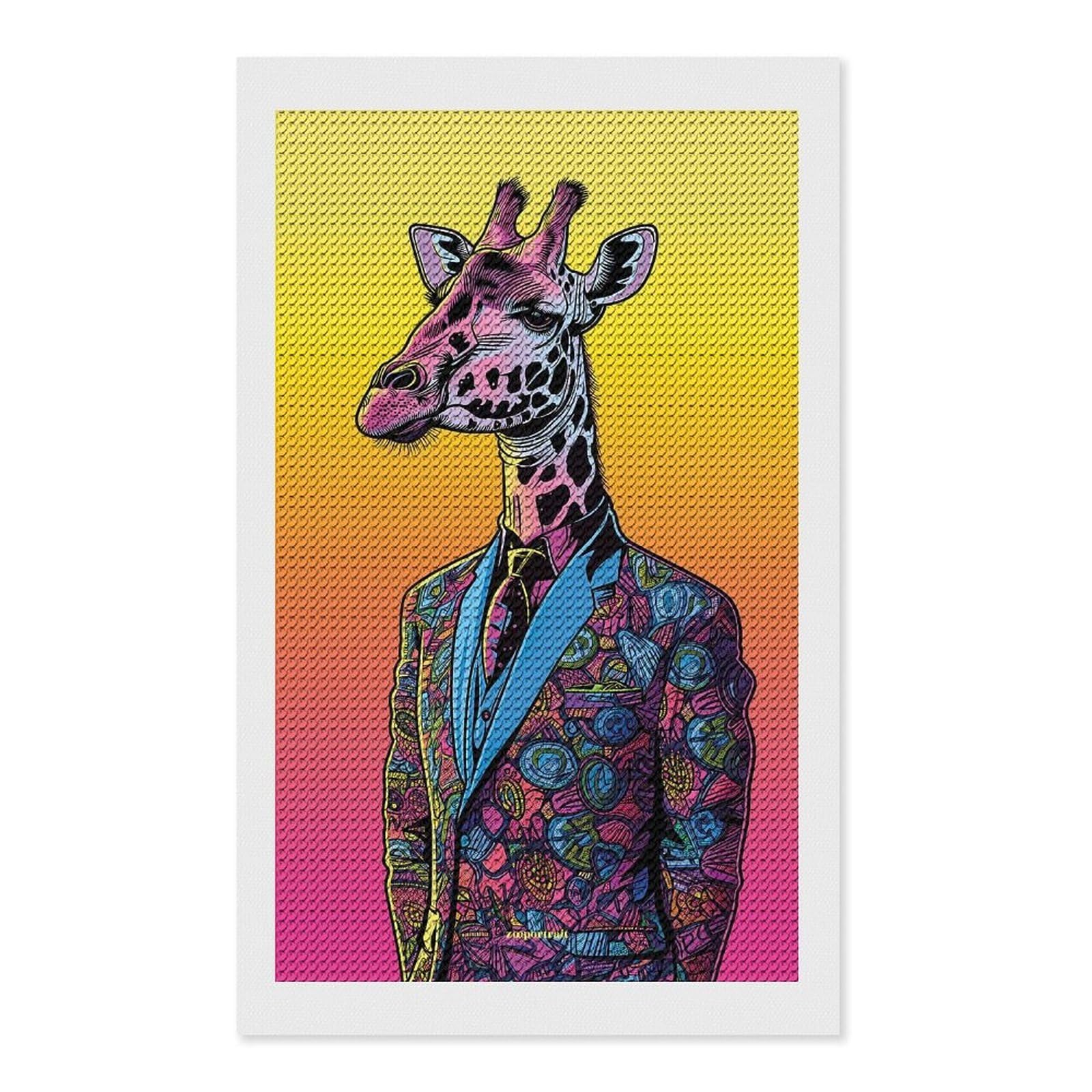 Junmoney Giraffe Miami Portrait DIY Diamond Art Canvas Kit 12"x20", Relaxing DIY, Sparkling Crystal Beads, Vintage Style Decor, Holiday Gift Idea