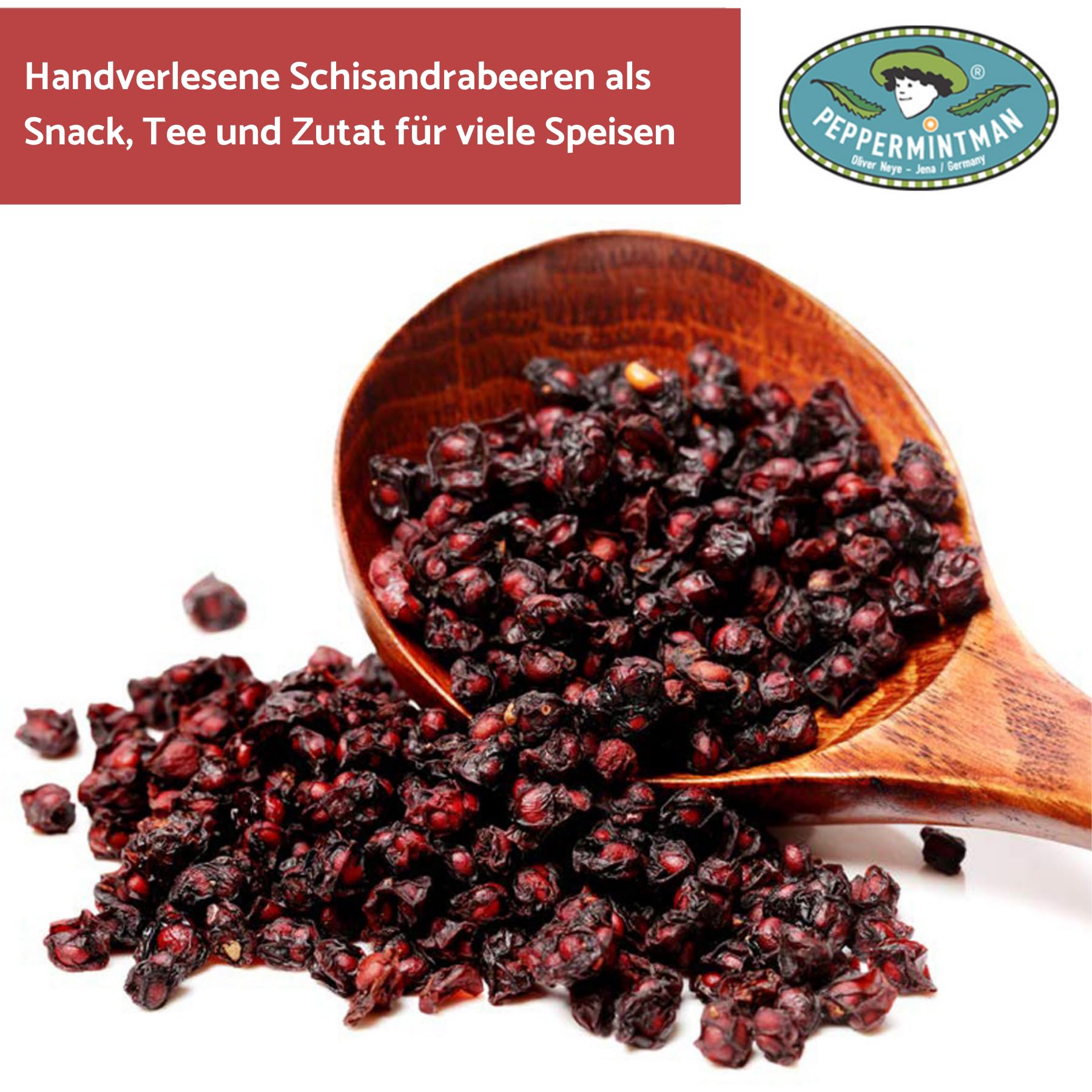 Schisandra jagody całkiem 150 g – ręcznie wyselekcjonowane rysy jako przekąska, pyszna herbata lub składnik do wielu potraw – Peppermintman