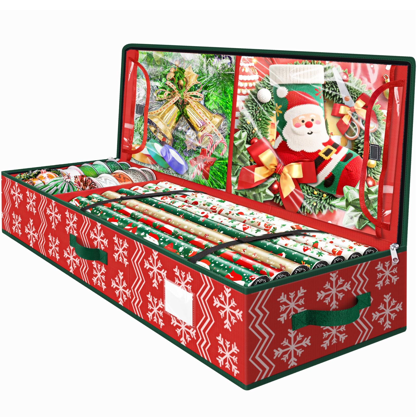 StorageRight Wrapping Paper Organizer Storage Container, Christmas Gift Wrapping Paper Storage Box for Paper Ornaments,Paper Storage Holder for Holiday Decoration Wave/Red