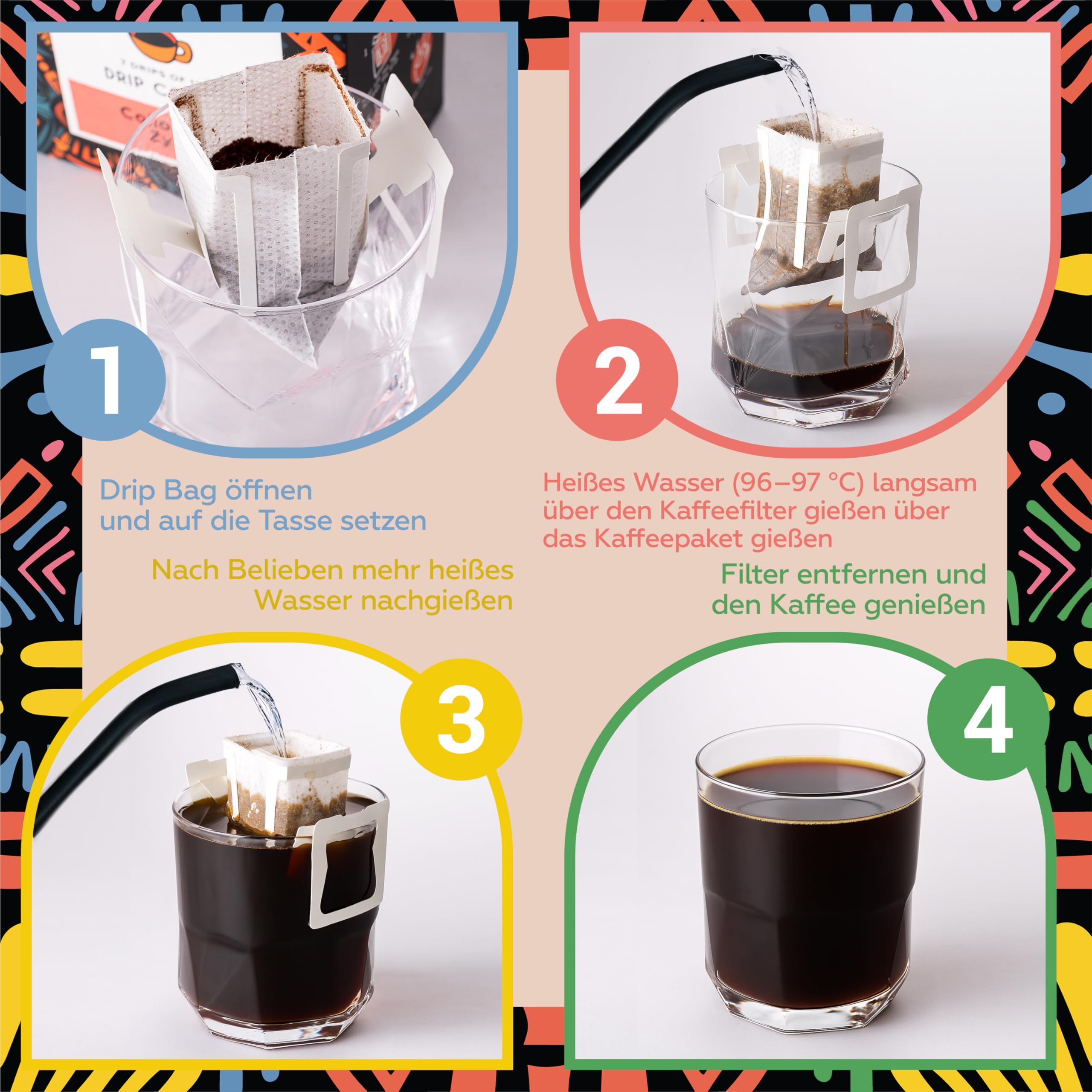 Premium Drip Coffee Tasting Set Symphony 7 + Ethiopia Bloopa 7 + Colombia Zyffoo 7 | 21 Drip Coffee Portionsbeutel | Arabica kaffee gemahlen geschenkset