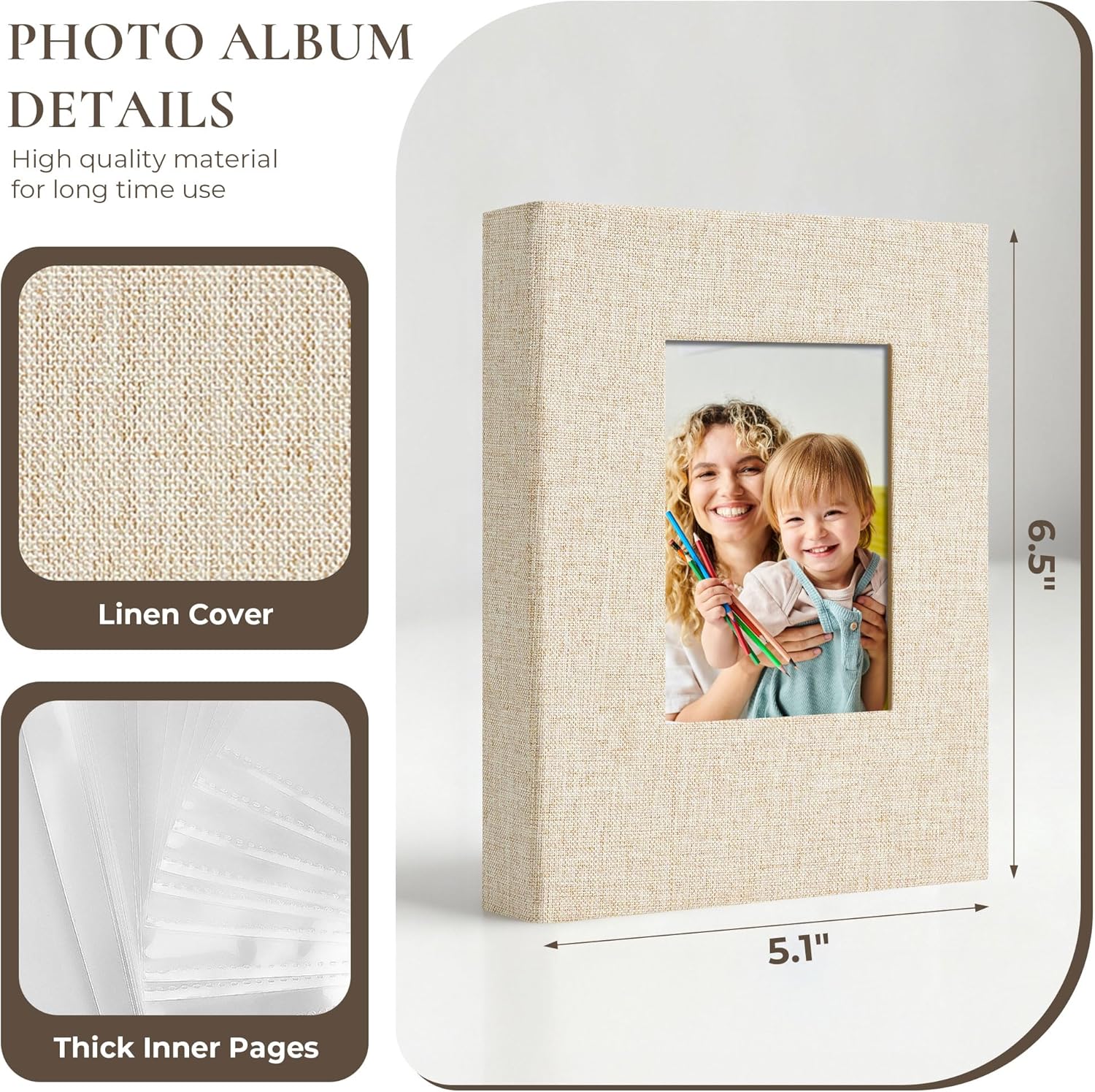 Vienrose Small Photo Album 4x6 Photos, 2 Pack Linen Cover Mini Photo Book, 26-Page Holds 52 Pictures, Baby Memory Book & Gift, Lightweight Brag Book for Photos, Artwork & Postcards Storage, Beige