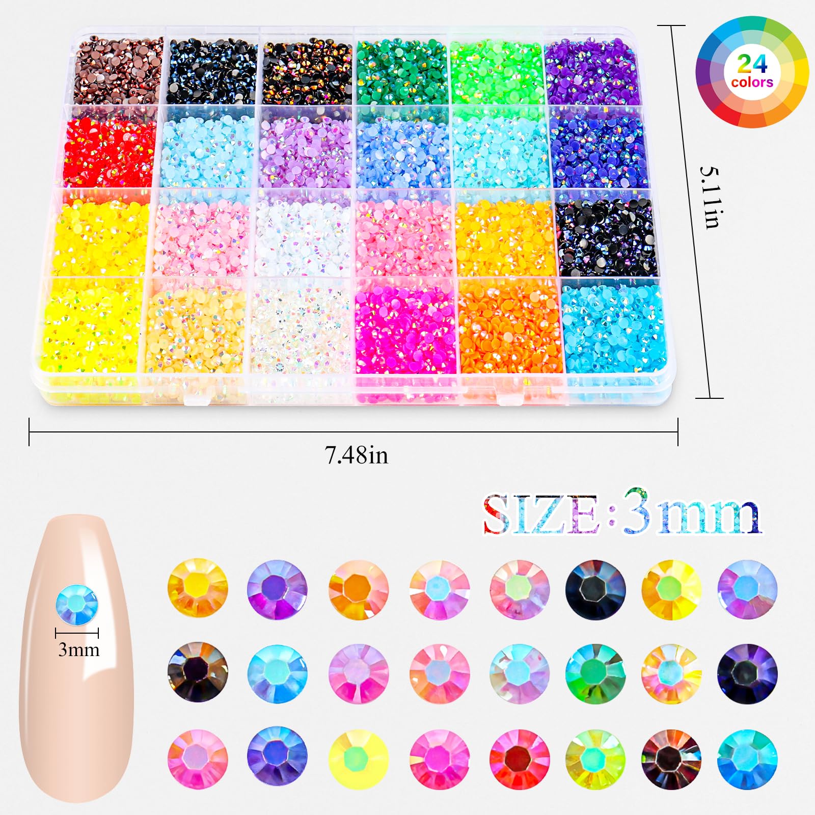 24 Colors Resin Jelly Rhinestones for Bedazzling Kit, 19200Pcs Multicolor 3mm Bedazzle Kits, Bedazzled Kits for Nail Art Crafting Book Makeup Clothing Shoes Diamond Art — view 2
