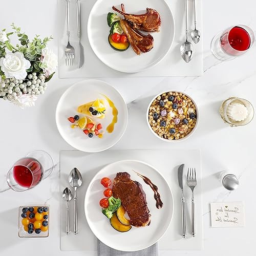 Miniatura 8 de MALACASA Juego de vajilla de porcelana de 24 piezas, moderno juego de platos blancos para 8, juegos de platos y cuencos de primera calidad,