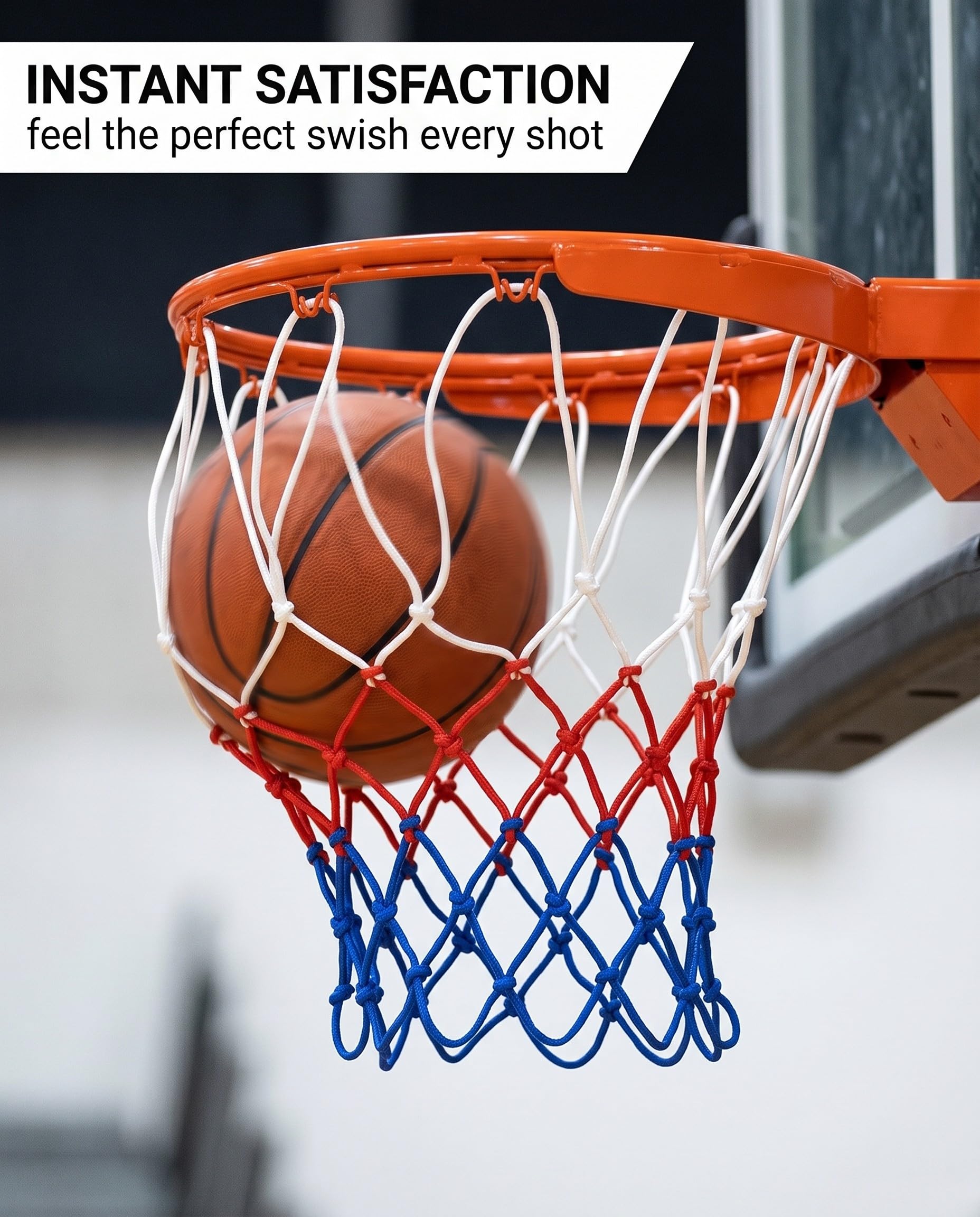 Rete Canestro Basket 2 Pezzi, Ricambio Robusto Nylon Rinforzato per Interno Esterno, Standard 12 Anelli, Resistente Intemperie