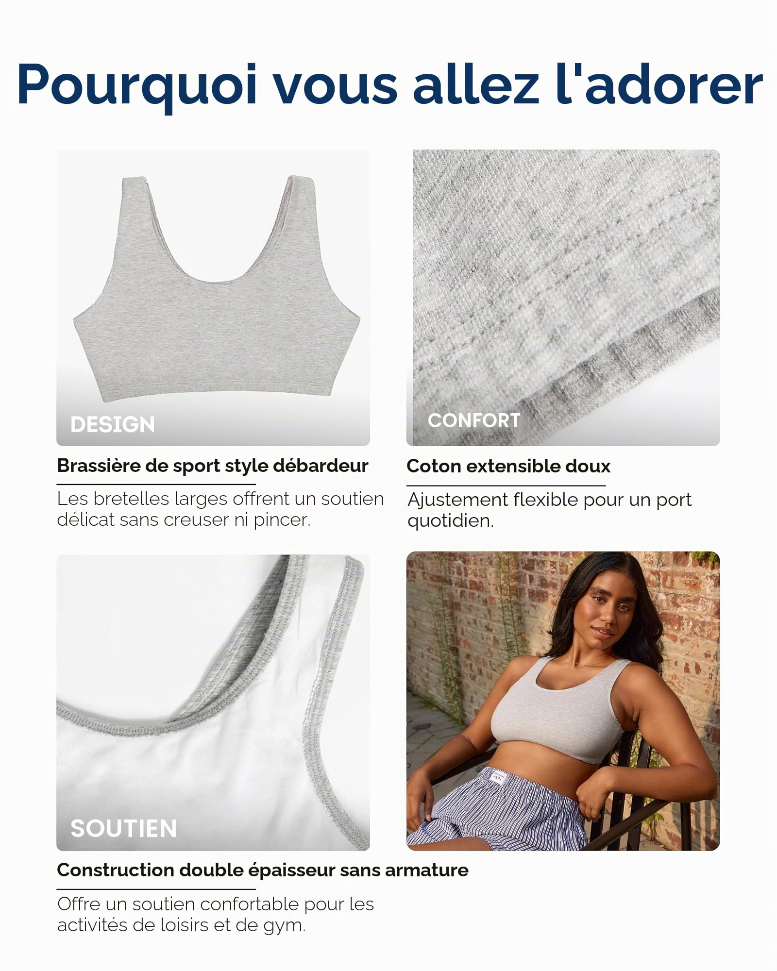 Fruit of The Loom Tank Style Cotton Sports Bra Soutien-Gorge de Sport Femme (Lot de 4)