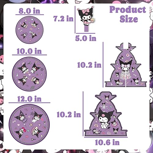 Miniatura 3 de Decoraciones de cumpleaños de dibujos animados kawaii, soporte para cupcakes morados, soporte de papel de 3 niveles, soporte de exhibición de