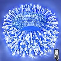 Vista 50 de Guirnalda de luces navideñas con 300 LEDs, 99 pies, para interiores y exteriores, cable transparente, impermeable, 8 modos, conectables, decoración