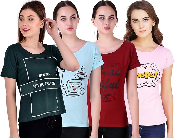 Buy NIVIK Summer wear Cotton Tops for Women, Combo Pack of 4 tees. (Maroon,  Small) at Amazon.in