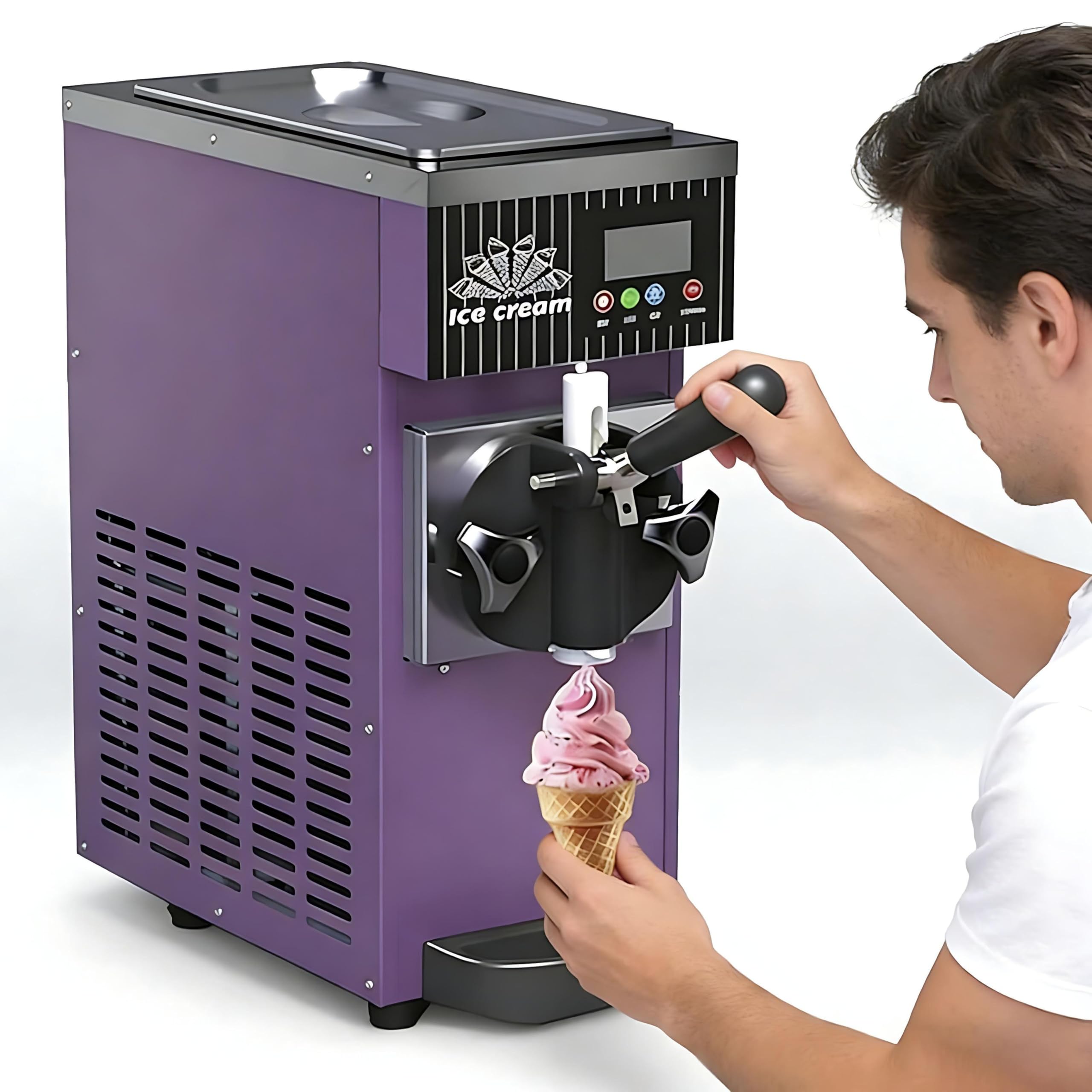 JozyJul Softserve Ice-cream Machine, 4-5KG/H Yield 750W Commercial Ice Cream Machines, Countertop Soft Serve Ice Cream Maker with 1 Flavors LCD Panel for Bars Coffee Shop Restaurant Home Purple