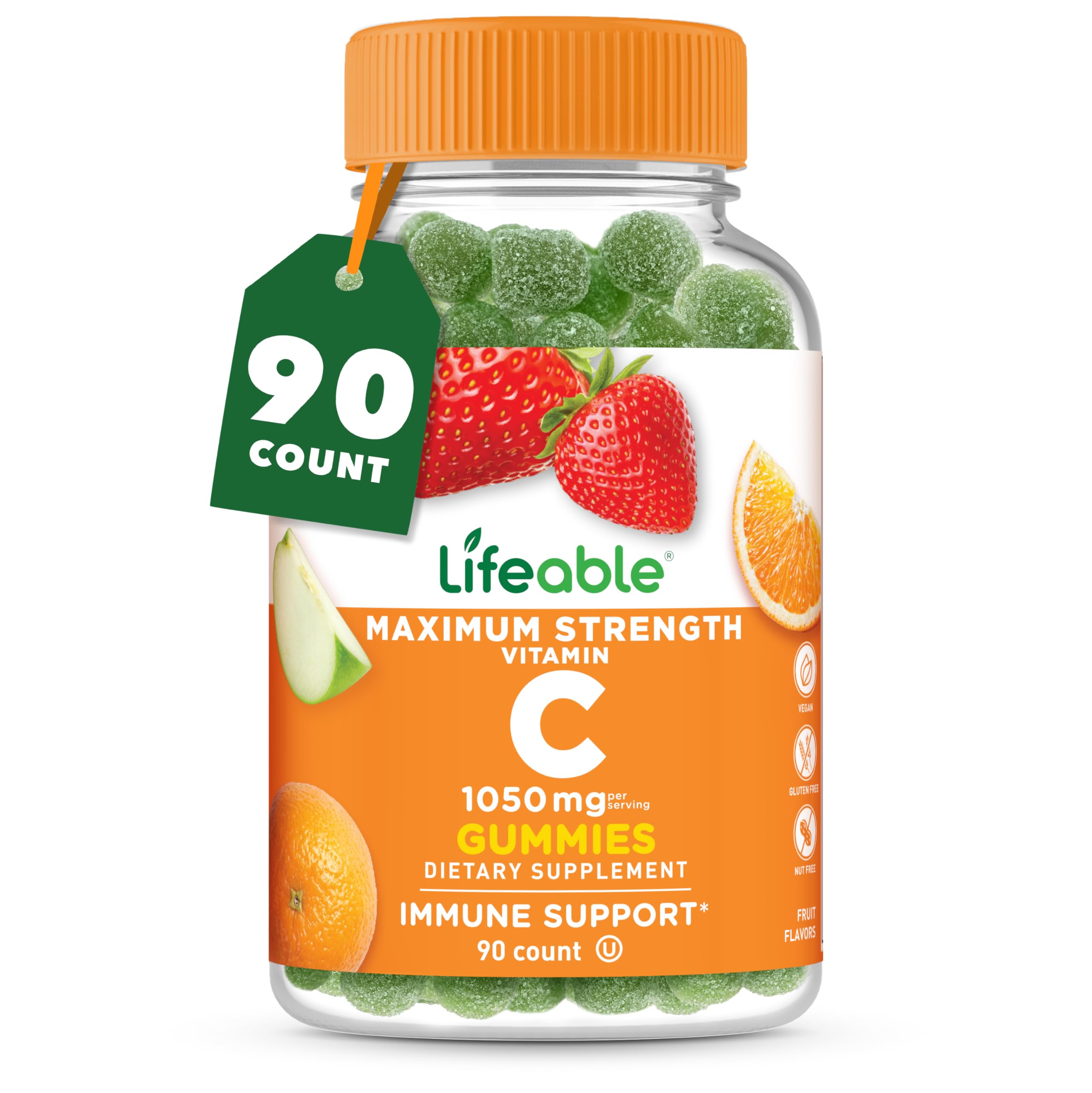 Lifeable Vitamin C Gummies for Adults, 1050 mg, Vegan, Kosher, 90 Count
