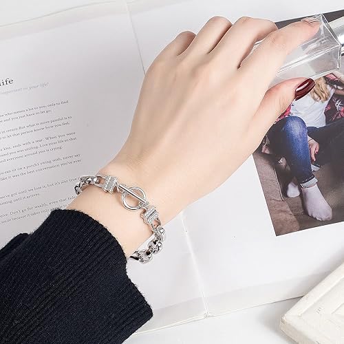 Miniatura 2 de Dankadi Pulsera punk de plata maciza para hombre y mujer, joyería de plata de ley 925, cadena Rolo de 0.394 in, 7 "8", 9 "10", accesorios de hip hop