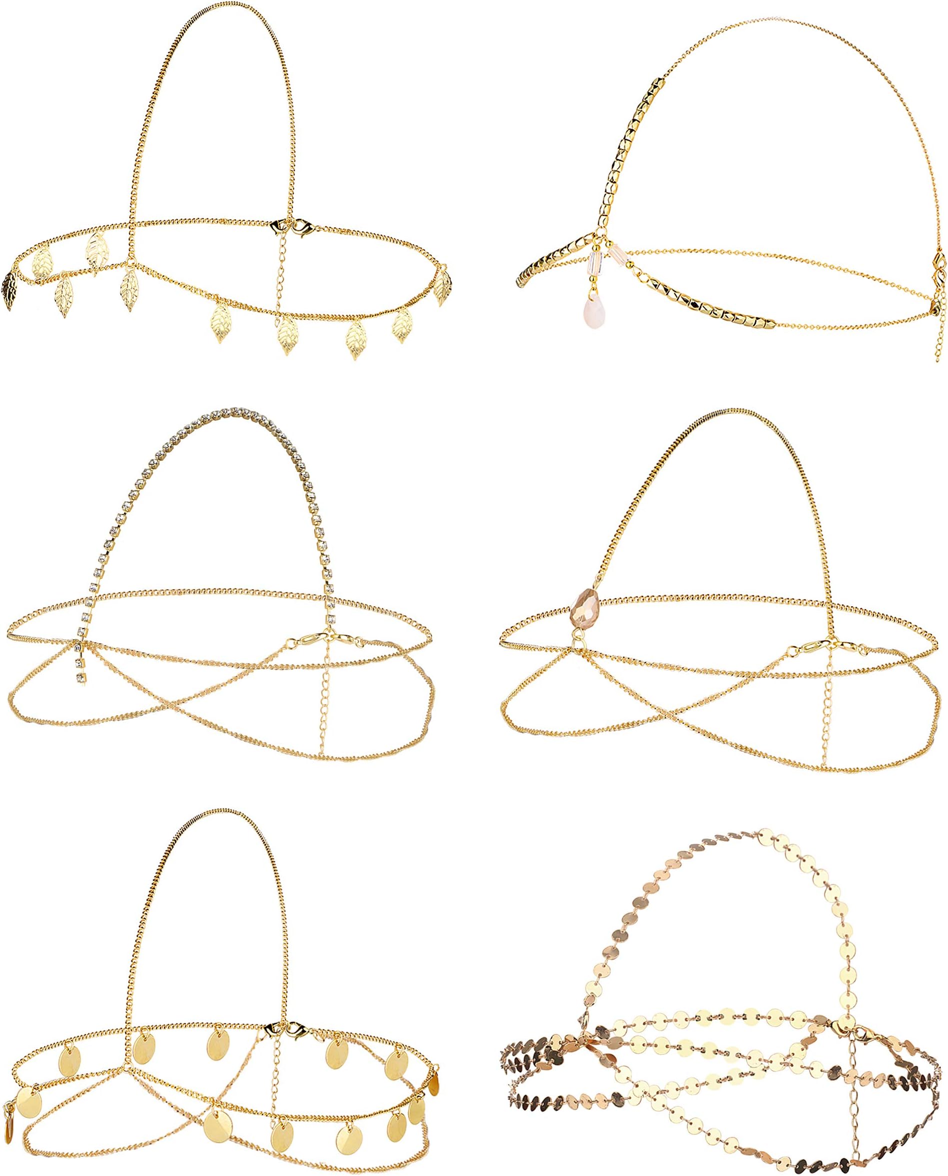 Jstyle 6Pcs Gold Head Chain Jewelry for Women Bridal Bohemian Halloween Headband Hair Headpiece