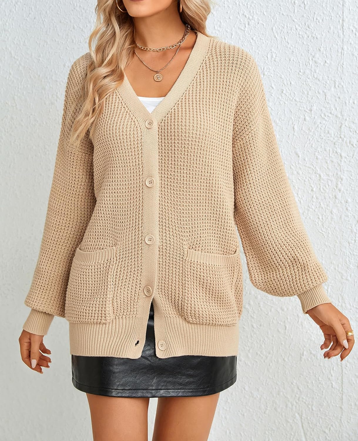 QUALFORT Cardigan Sweaters for Women 100% Cotton Button-Down Oversized Knit Cardigans with Pockets for Fall Winter Trendy - Image 4