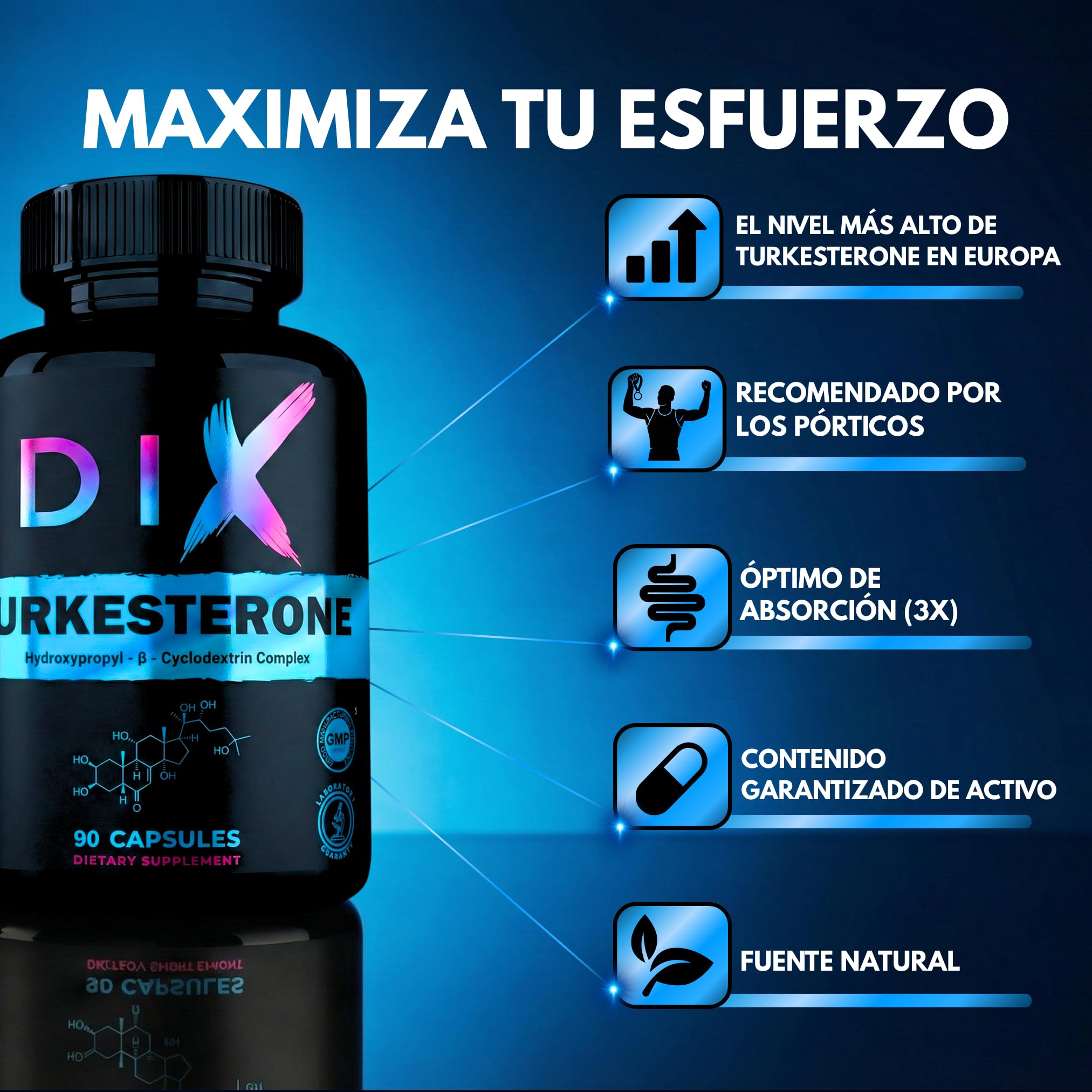 TURKESTERONE 1490MG 90 Cápsulas 25% Estandarizado Fórmula Avanzada Vegano Sin Gluten