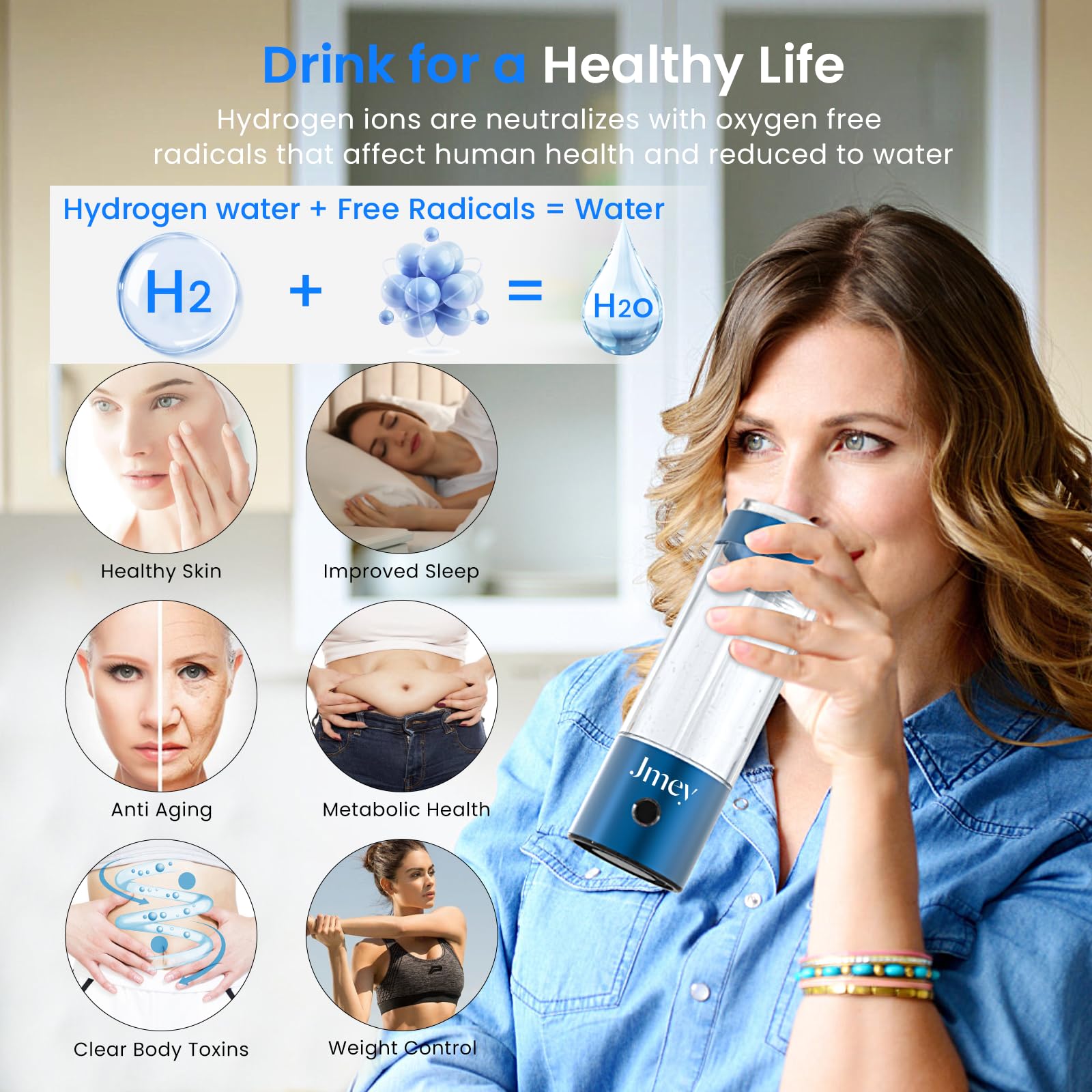 dearfilter Hydrogen Water Bottle Generator, 2025 Hydrogen Water Bottle 5000ppb to Improve Water, Rechargeable Hydrogen Water Machine for Fitness Office Home