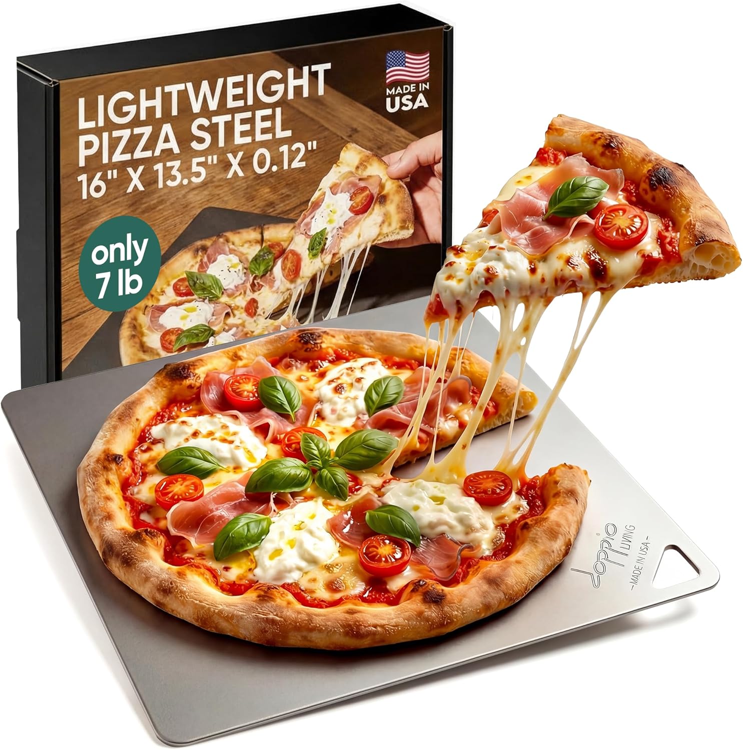 Pizza Steel for Oven | Made in USA | 16" x 14.25" | Pre-Seasoned Baking Steel for Bread, Pizza, Sourdough & More | Premium Quality Crust at Home | Use in Oven, Grill, BBQ | 1/4" Thick