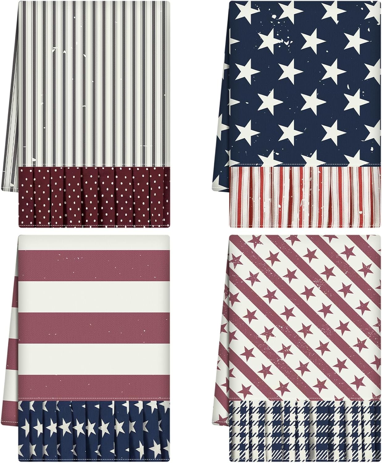 Peryiter 4 Pack 4th of July Patriotic Tea Towels 17 x 27 Inch American Flag Decorative Tea Towels Flag Cotton Stars and Stripes Retro Dish Towel for Patriotic USA Farmhouse Country Kitchen Decor