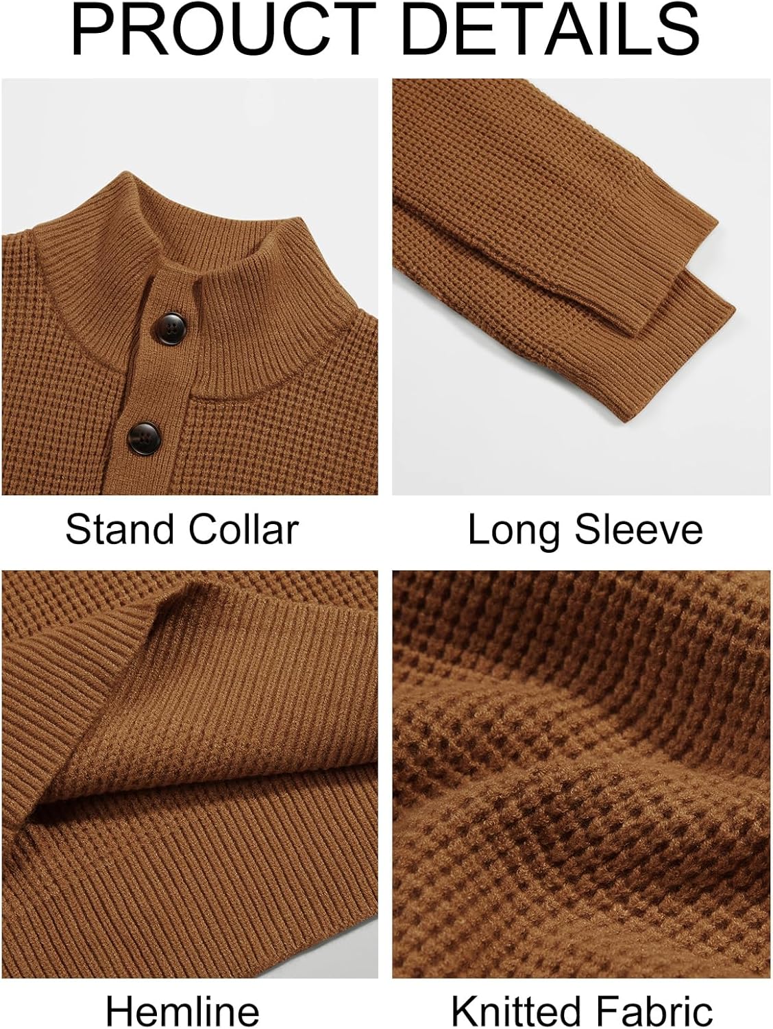 Runcati Mens Pullover Sweater Knitted Quarter Button Stand Collar Casual Thermal Henley Sweaters - Image 5