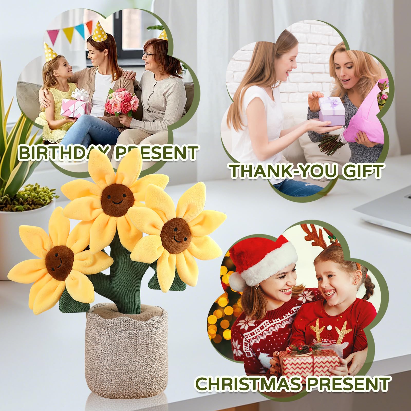 Plüsch Pflanze im Topf, Plüschtier im Topf Pliischtier, Plüsch Blume, Kuscheltier Pflanze, Pflanzen Plüschfigur Dekofür Kinder Baby Mädchen Junge