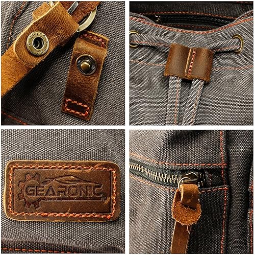 Miniatura 5 de GEARONIC Mochila de lona vintage, mochilas casuales para hombres y mujeres, bolsa para laptop de 15 pulgadas, mochila de viaje, senderismo, camping