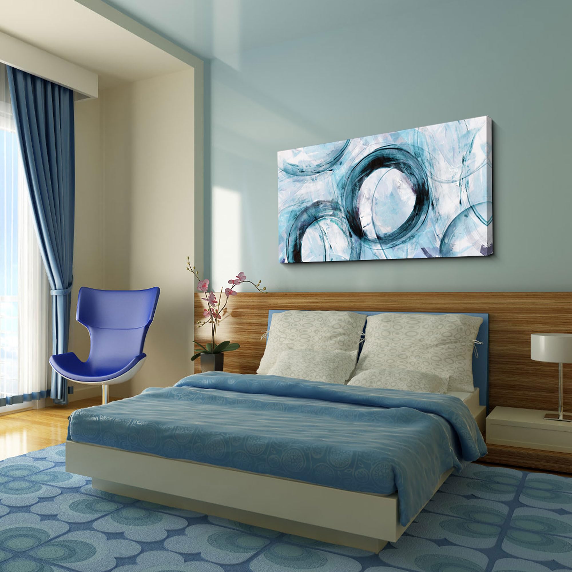 Wijotavic Large Teal Abstract Wall Art Canvas Wall Decor Size 24x48