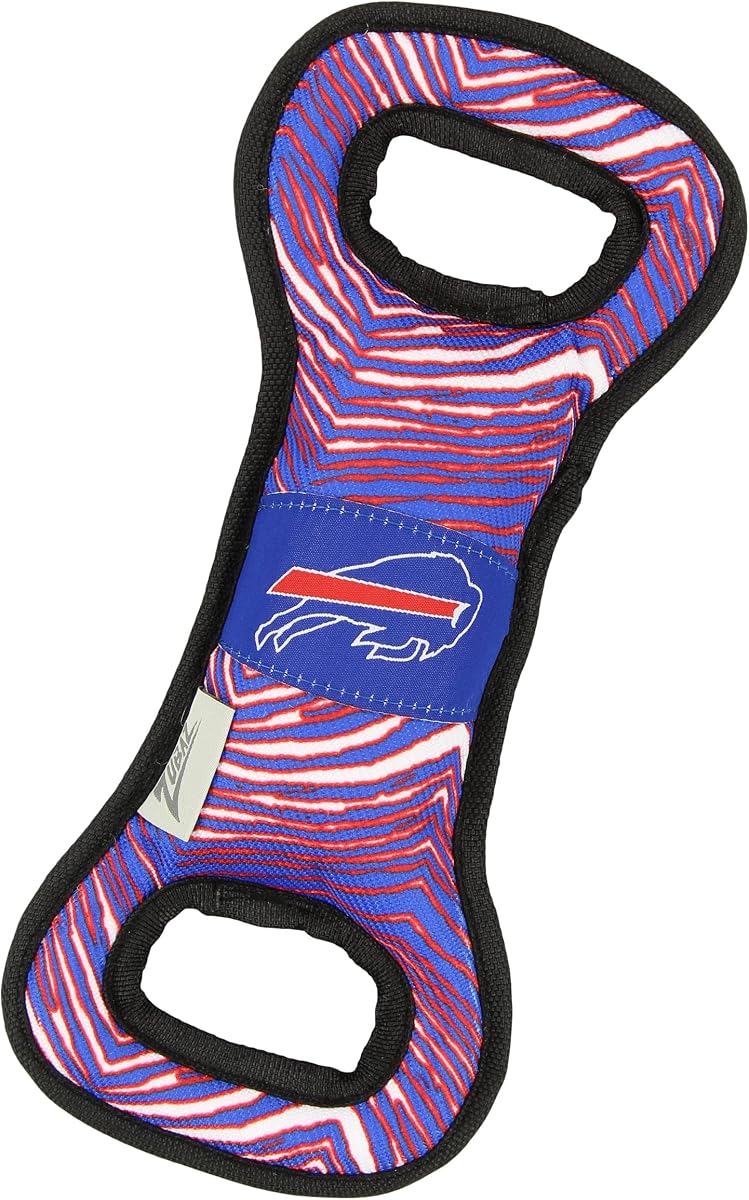 Zubaz NFL Team Logos and Colors Tug Dental Toy with Squeaker for Dogs & Cats, Buffalo Bills
