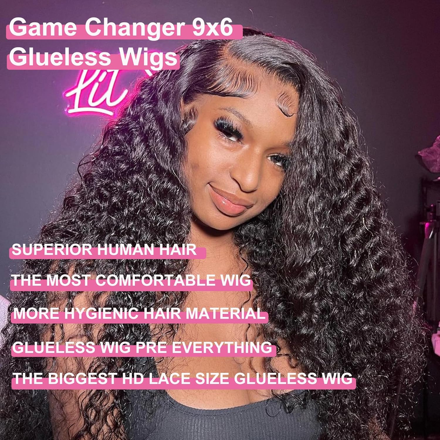 BLY Glueless Wigs Human Hair 9x6 M-Cap Wig Max Parting HD Lace Pre Cut Wig for Women Pre Plucked, Bleached Tiny Knots Deep Wave Curly Lace Front Wigs Wear Go 180% Density 18 Inch