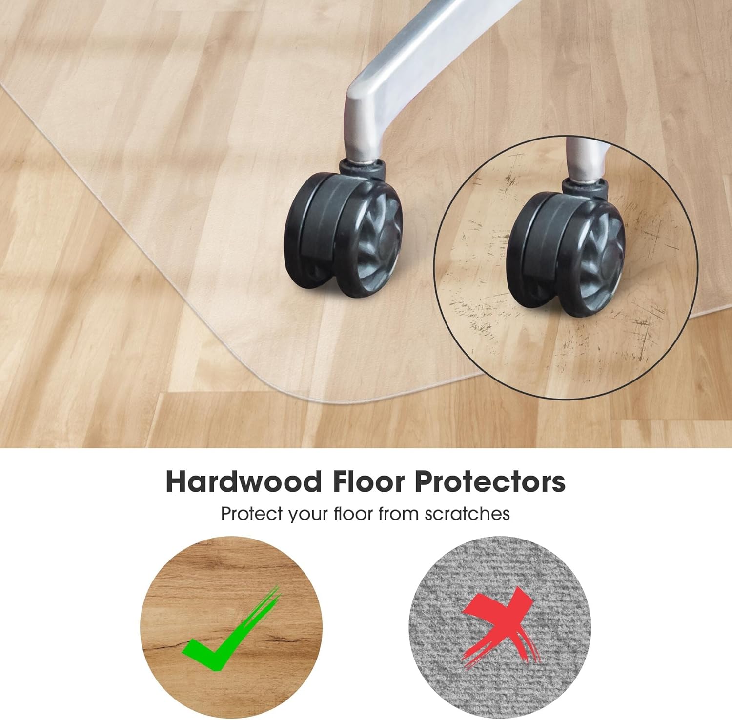 Yescom Clear Office Chair Mat for Hardwood 60"x46" Rectangle 2PCS Plastic Floor Protector for Rolling Desk Chairs Home Studio 1/16" Thickness
