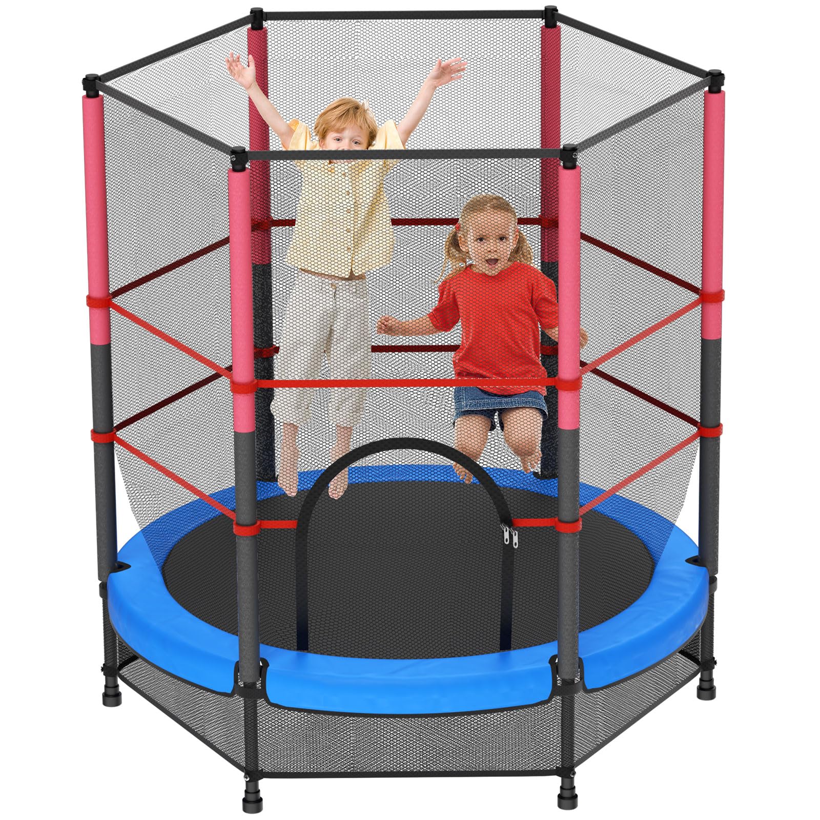 140CM Kids Trampoline, Safety Enclosure Net & Reinforced Steel Frame, 55KG Max Load Mini Trampoline, 160cm Height Indoor Outdoor Trampoline for 3‑10 Years Old Boys Girls, Blue