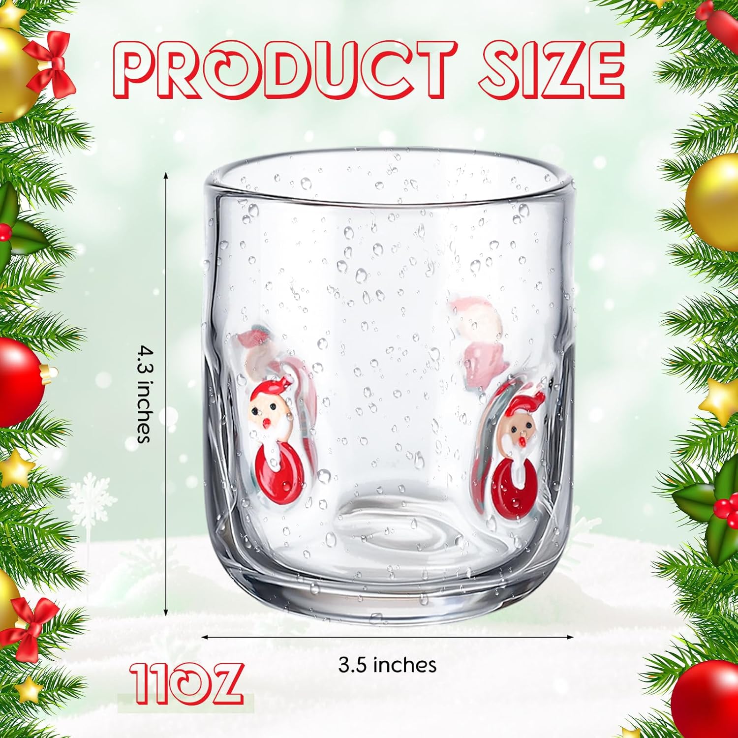 4 Pcs Christmas Icon Juice Glass Cups 14 oz Christmas Tree Santa Claus Elk Xmas Balls Holiday Party Whiskey Glass for Holiday Drinkware Home Decor Lovely Gifts