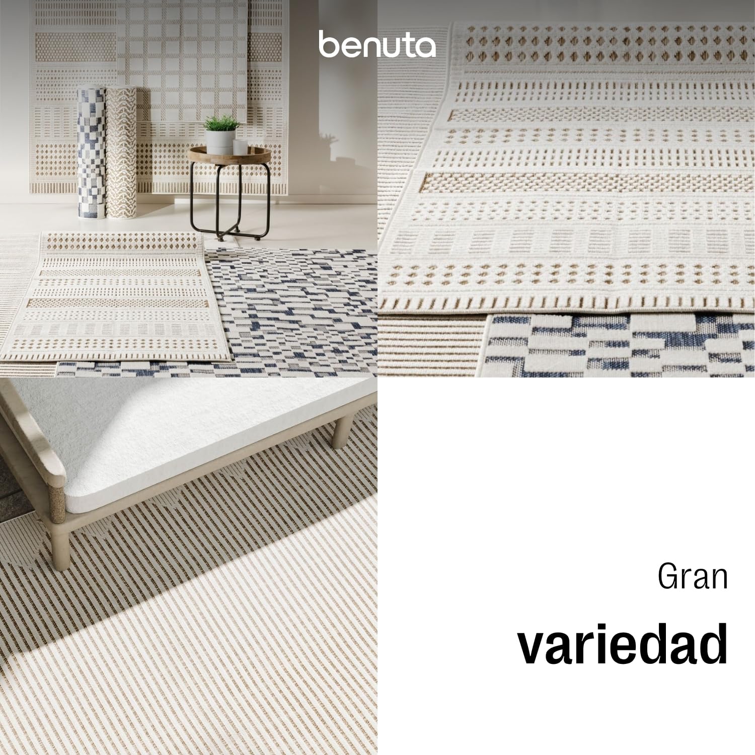 benuta Basic Alfombra Exterior Interior Kaleo - Beige 200x300 cm - Diseño Geométrico - Resistente al Clima & UV - Balcón, Terraza, Jardín, Cocina, Dormitorio, Salon & Sala de Estar - Fácil de Limpiar