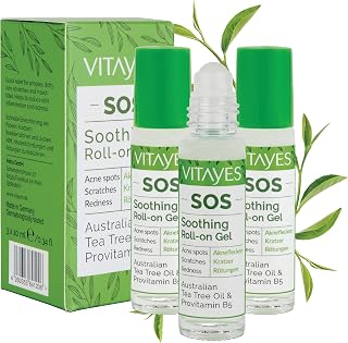 VITAYES SOS Cilt Serumu - Akne ve Sivilce Önleyici, Siyah Nokta, Cilt Kızarıklığı, Kaşıntı, Sinek Böcek Isırması Karşıtı Onarıcı Çay Ağacı Yağı ve Provitamin B5 Serumu, Üçlü Ambalaj 30 ml