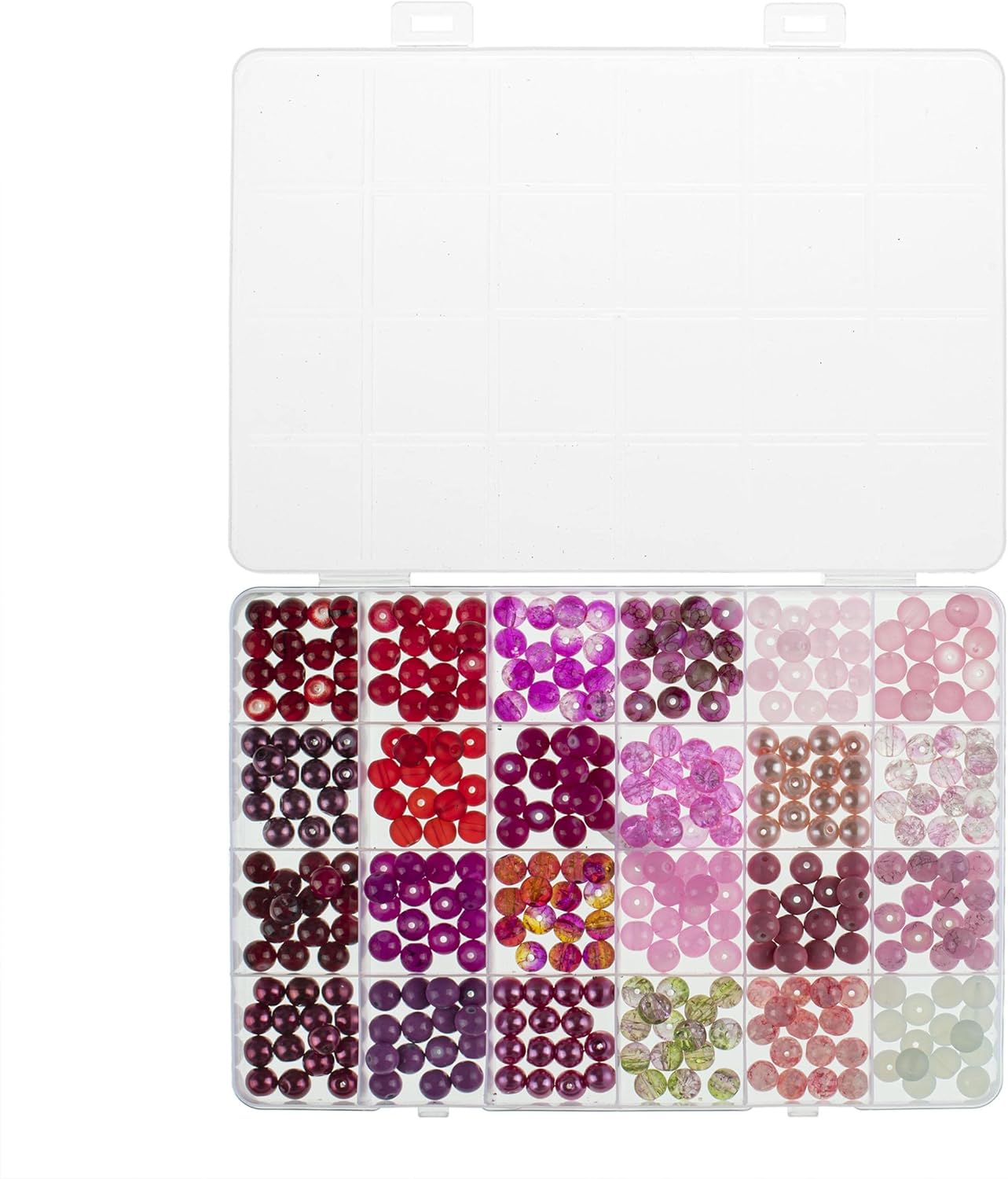 Glorex 6 1630 341 Glass Beads Jewellery Set in Storage Box, Assorted Red and Pink, Ideal for Designing Jewellery, Bracelets, Necklaces, Accessories or as Decoration