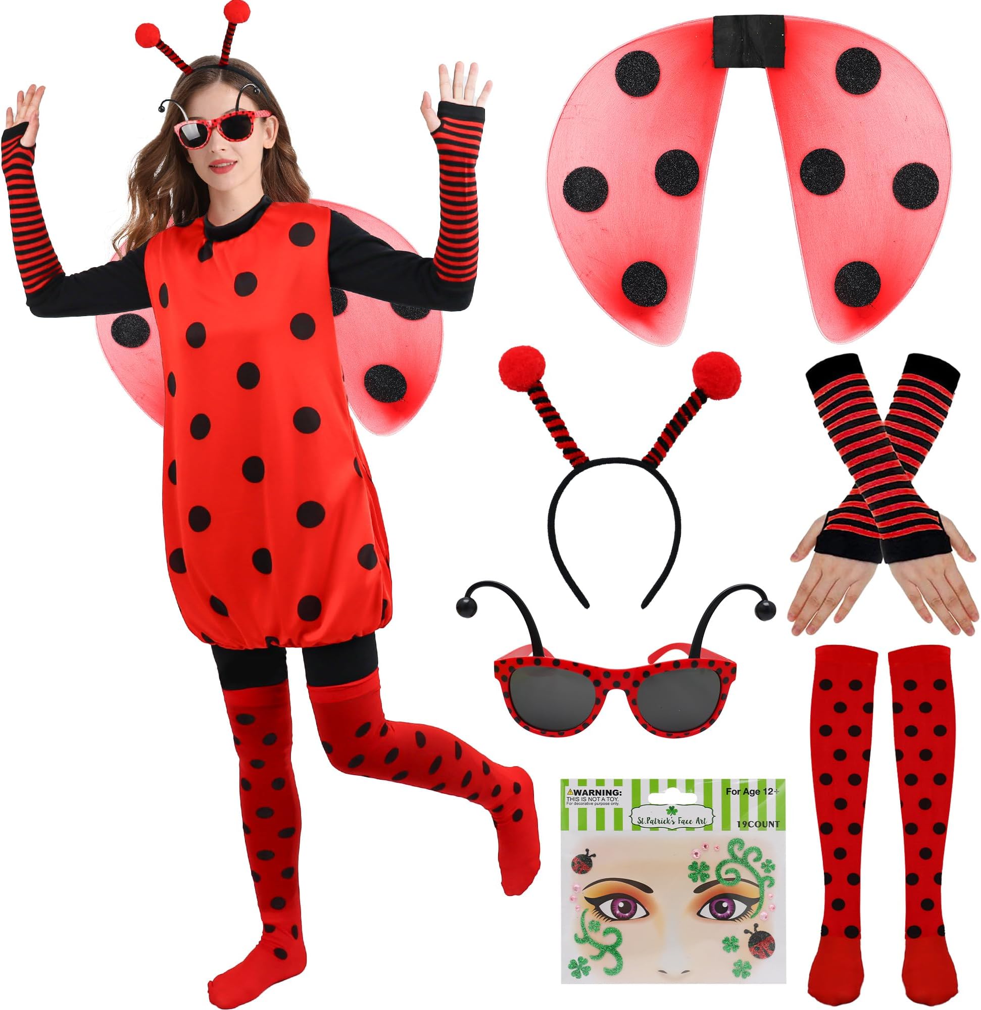 Ladybird Costume for Women, Pack of 6 Beetle Costume for Adults, Carnival, Easter, Halloween, Cosplay Party