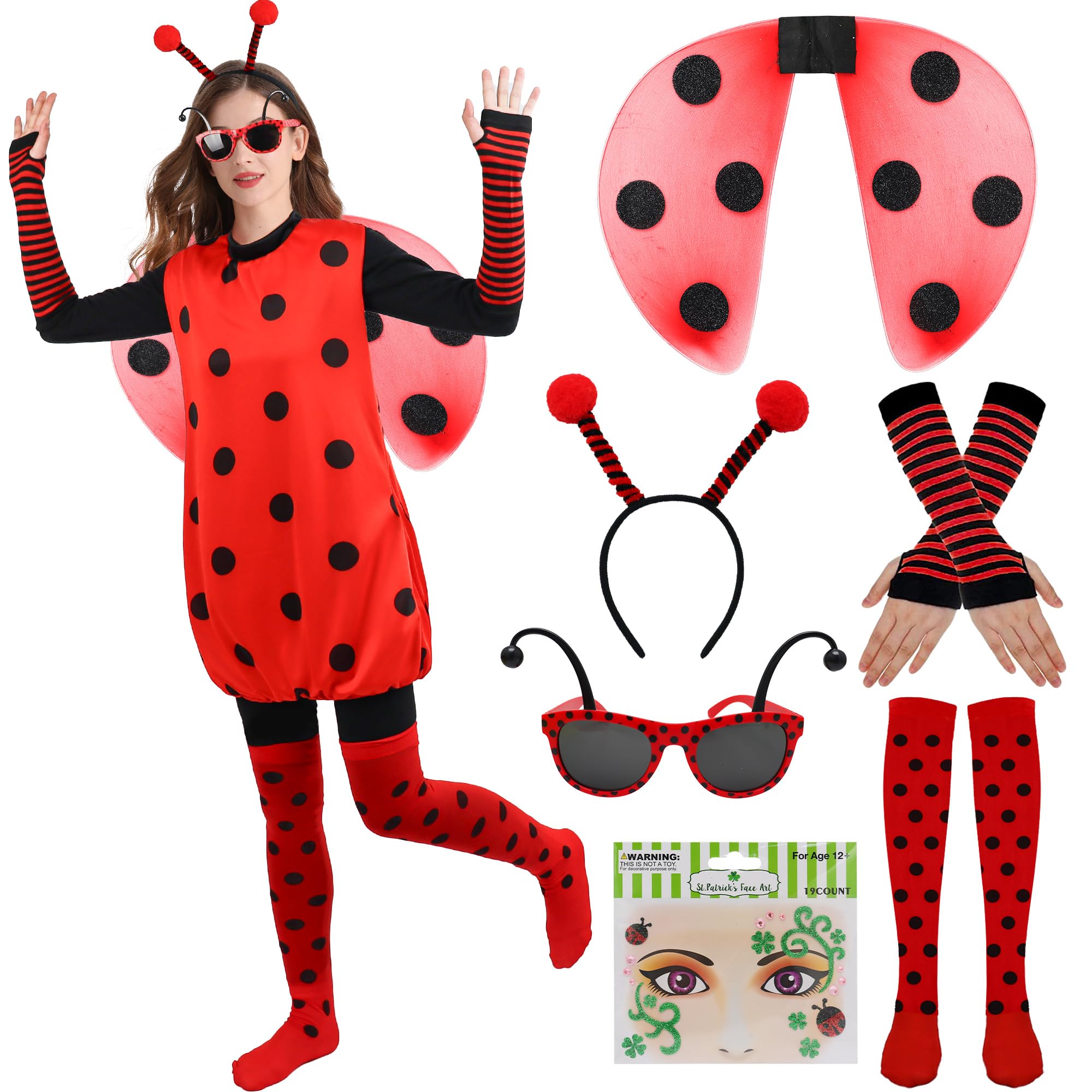 Ladybird Costume for Women, Pack of 6 Beetle Costume for Adults, Carnival, Easter, Halloween, Cosplay Party