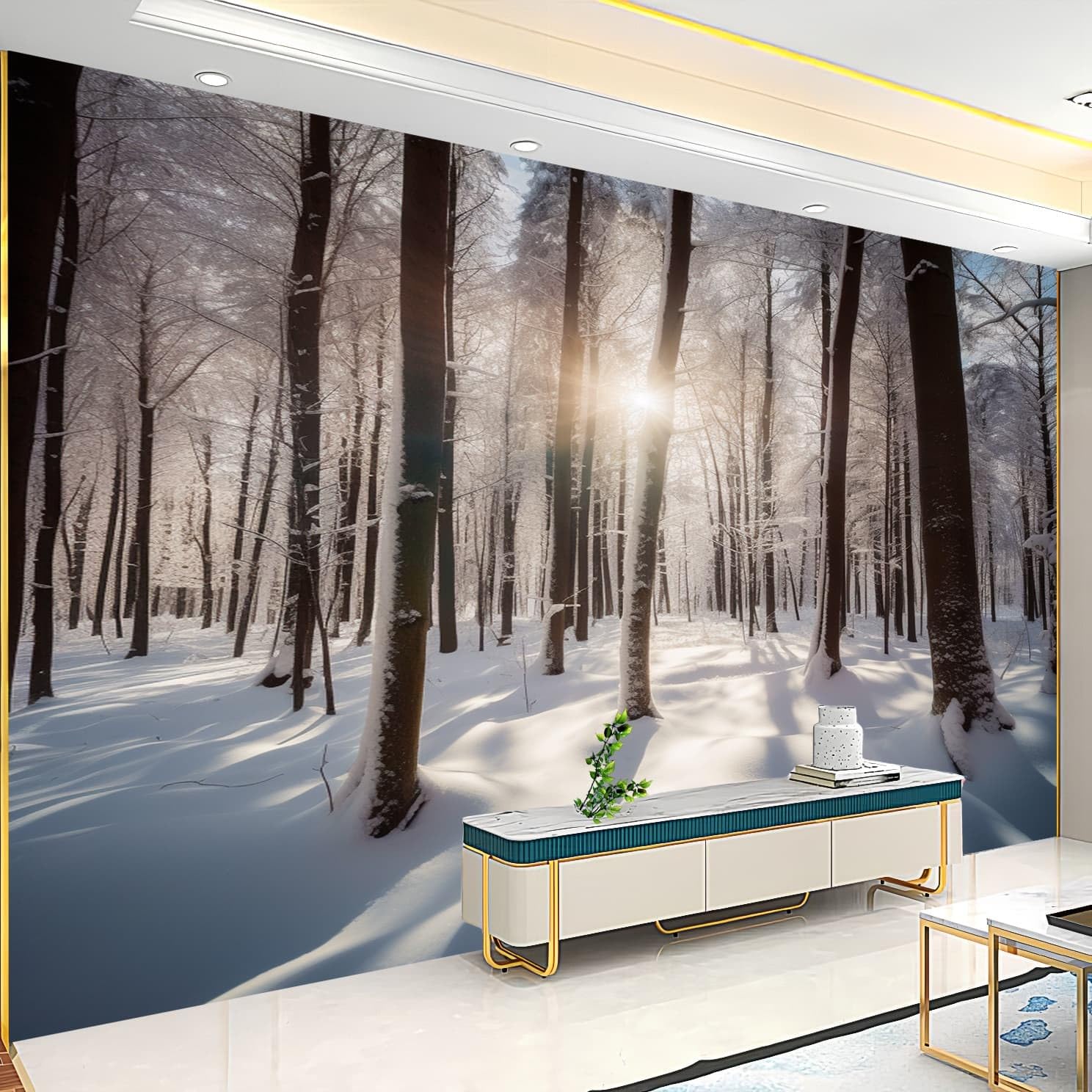 Tapeta do sypialni 300 x 210 cm zimowy krajobraz dżunglowy z włókniny moda dekoracja ścienna XXL plakat ścienny biały gigantyczny papier ścienny salon pokój dziecięcy