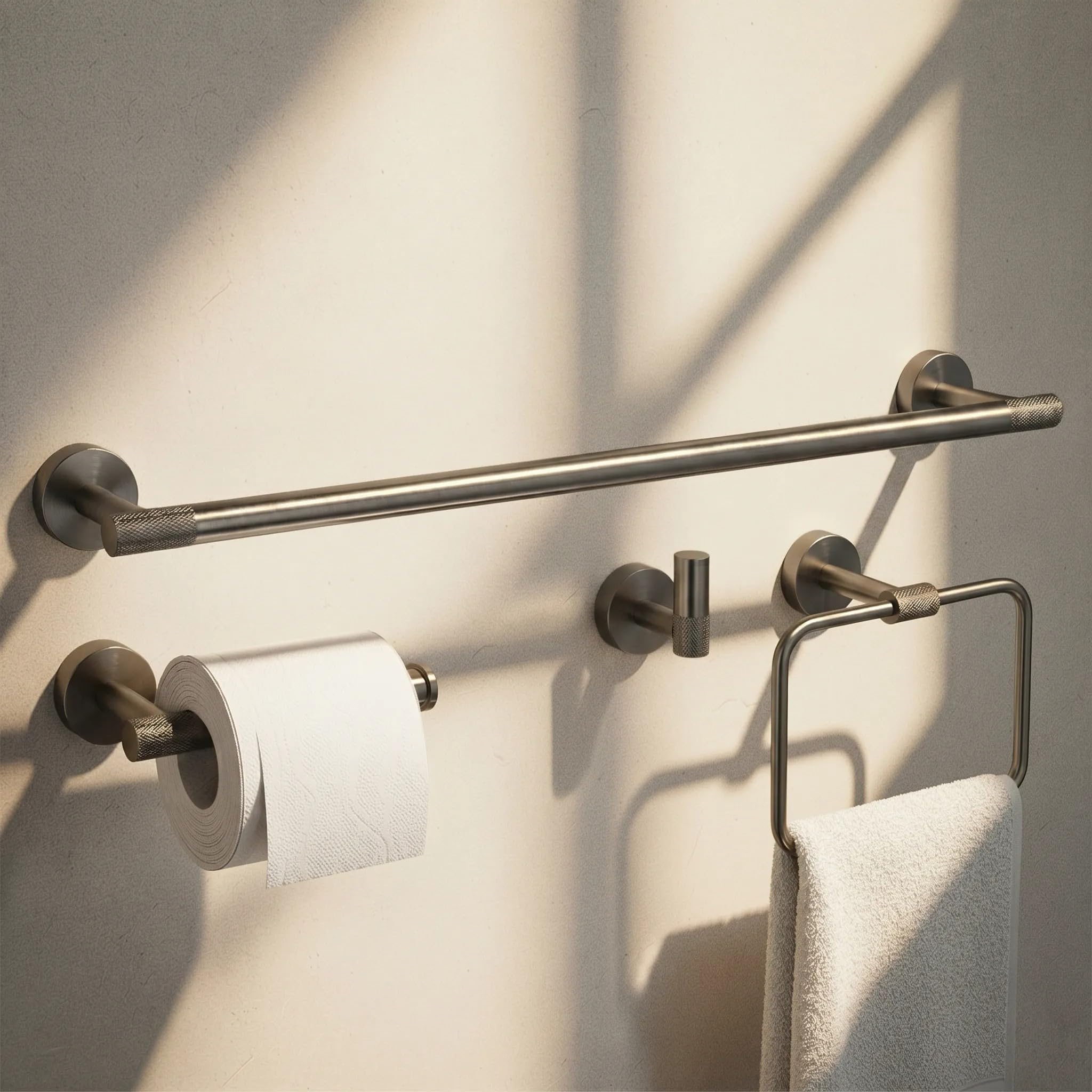 Rea - Juego de Perchas de baño Grid 4 Piezas - Titanio - Metal - 10 x 10 x 10 cm
