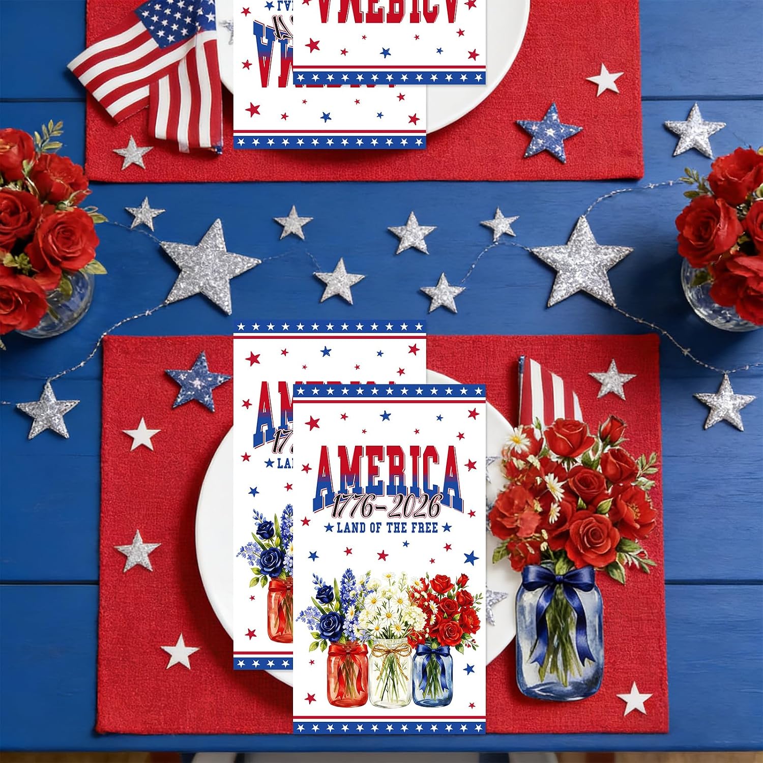 Rakuto 250 Anniversary Napkins Decorations - 100 Pcs America 1976-2026 Red White and Blue Napkins Decorations, 4th of July 250th Anniversary Party Paper Supplies for USA 250th Birthday