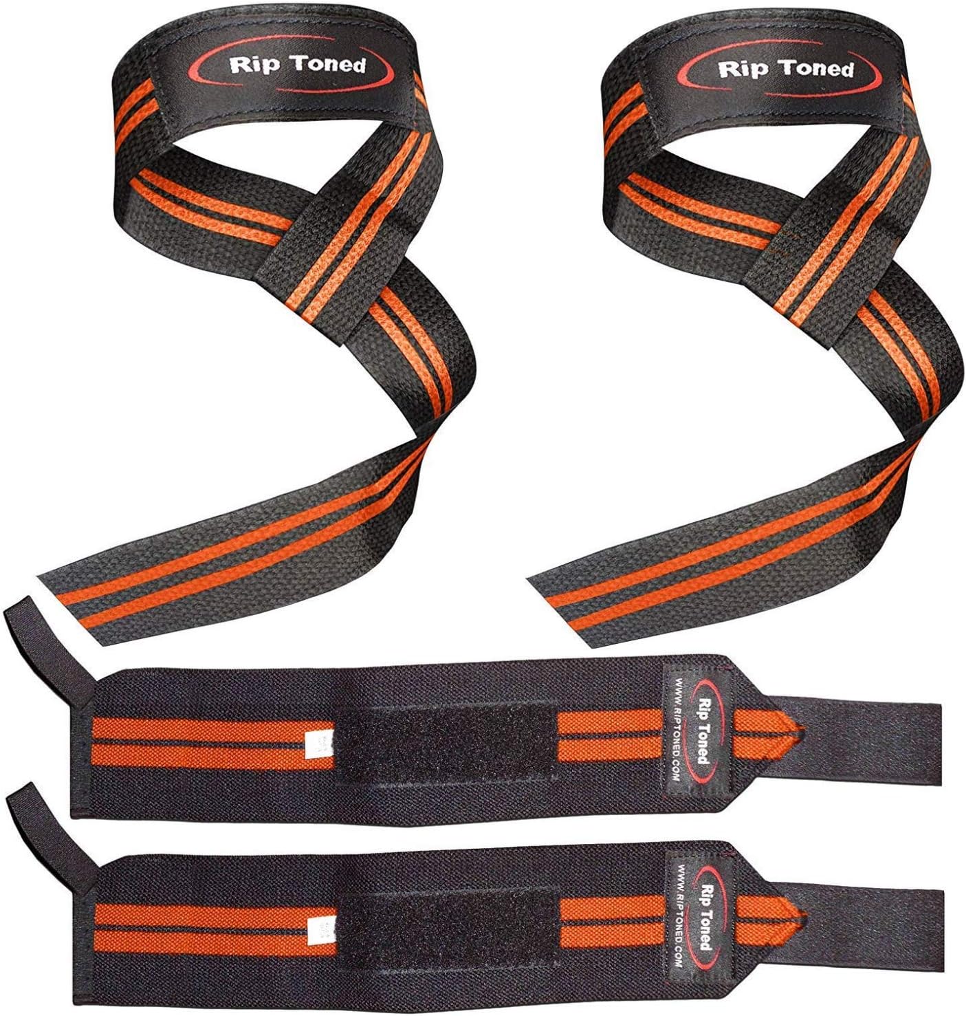 Rip Toned Lifting Straps + Wrist Wraps Bundle (1 PAIR of Each) Bonus Ebook* for Weightlifting, Xfit, Workout, Gym, Powerlifting, Bodybuilding