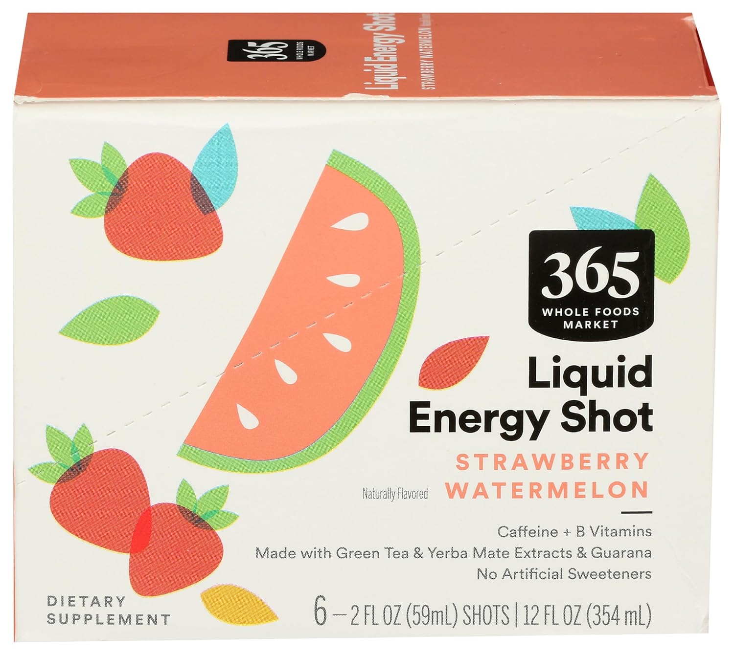 365 by Whole Foods Market, Energy Shot, Strawberry Watermelon, 2 Fl Oz, 6 Pack