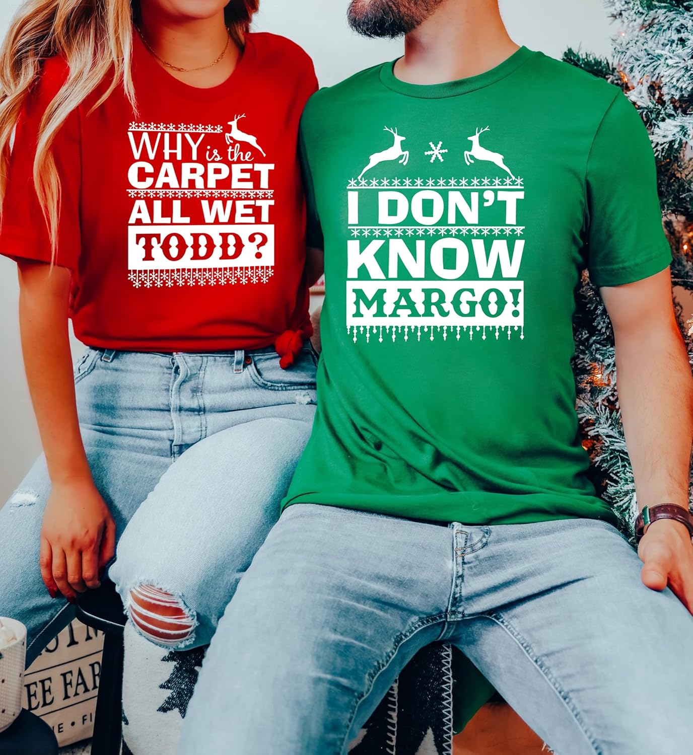 Todd and Margo Shirt Couple Shirts Why is The Carpet All Wet Todd I Dont Know Margo Couples Shirt Ugly Christmas T Shirts Matching Christmas Shirts for Couple Matching Pajamas Top PJs - Image 2