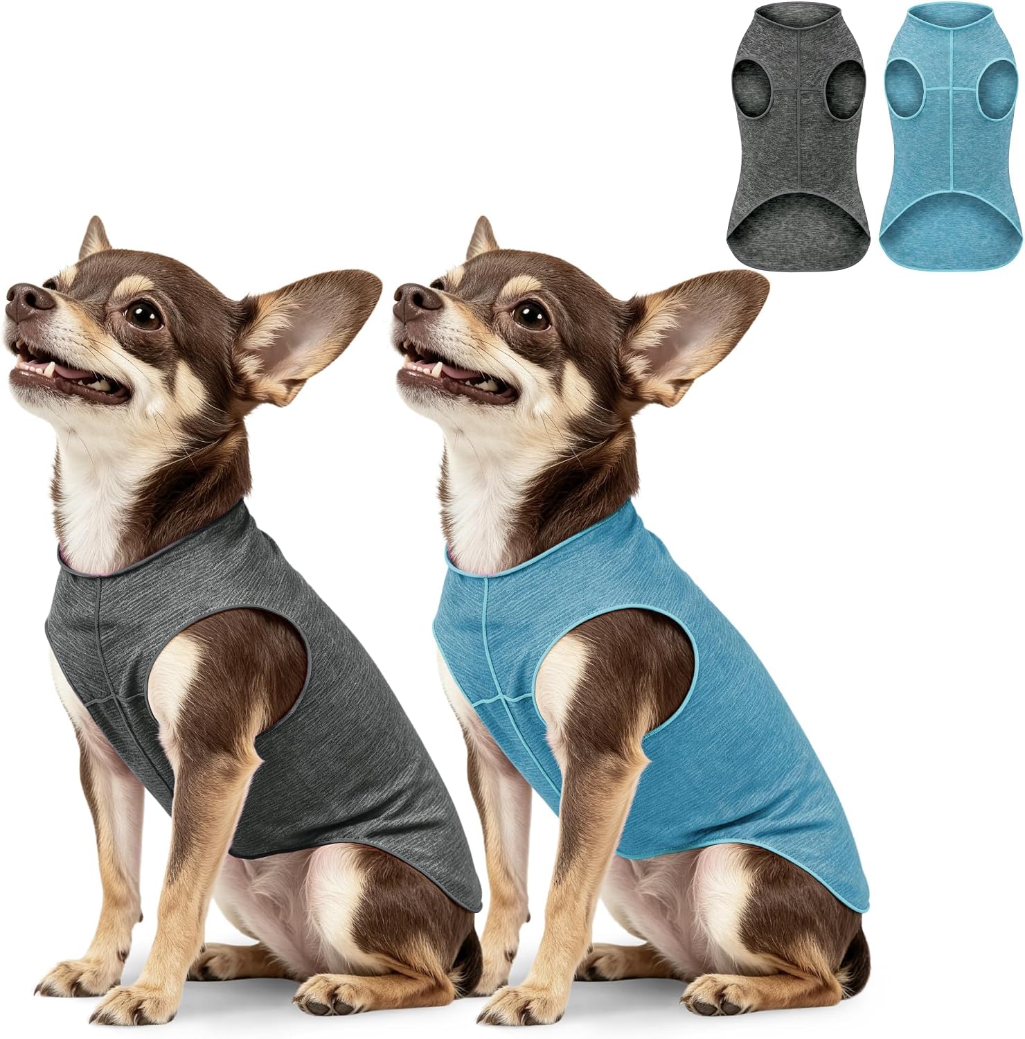 YUDODO 2 Pack Cooling Dog Shirt, Lightweight Breathable Dog Tank Tops | Quick-Dry, Sun Protection Dog Clothes, Soft, Skin-Friendly, Stretchy, Sleeveless, For Small Medium Dogs, Blue+Gray, S