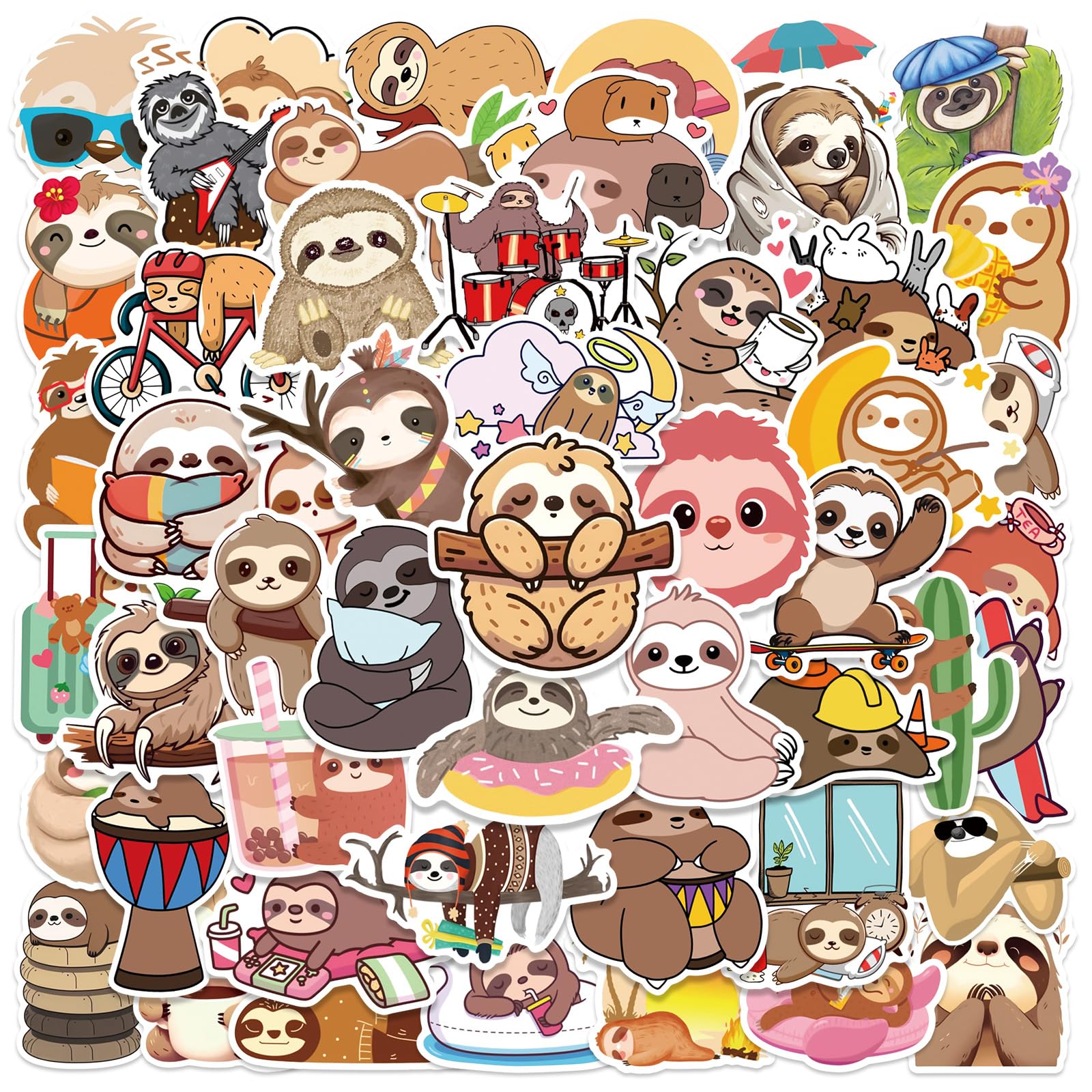 Cute Sloth Stickers 50PCS for Water Bottle Helmet Notebook Phone Laptop Computer Bike Refrigerator Luggage Skateboard Scrapbook Bicycle Guitar,Sloth Animal Waterproof Decals for Teens Kids Adults