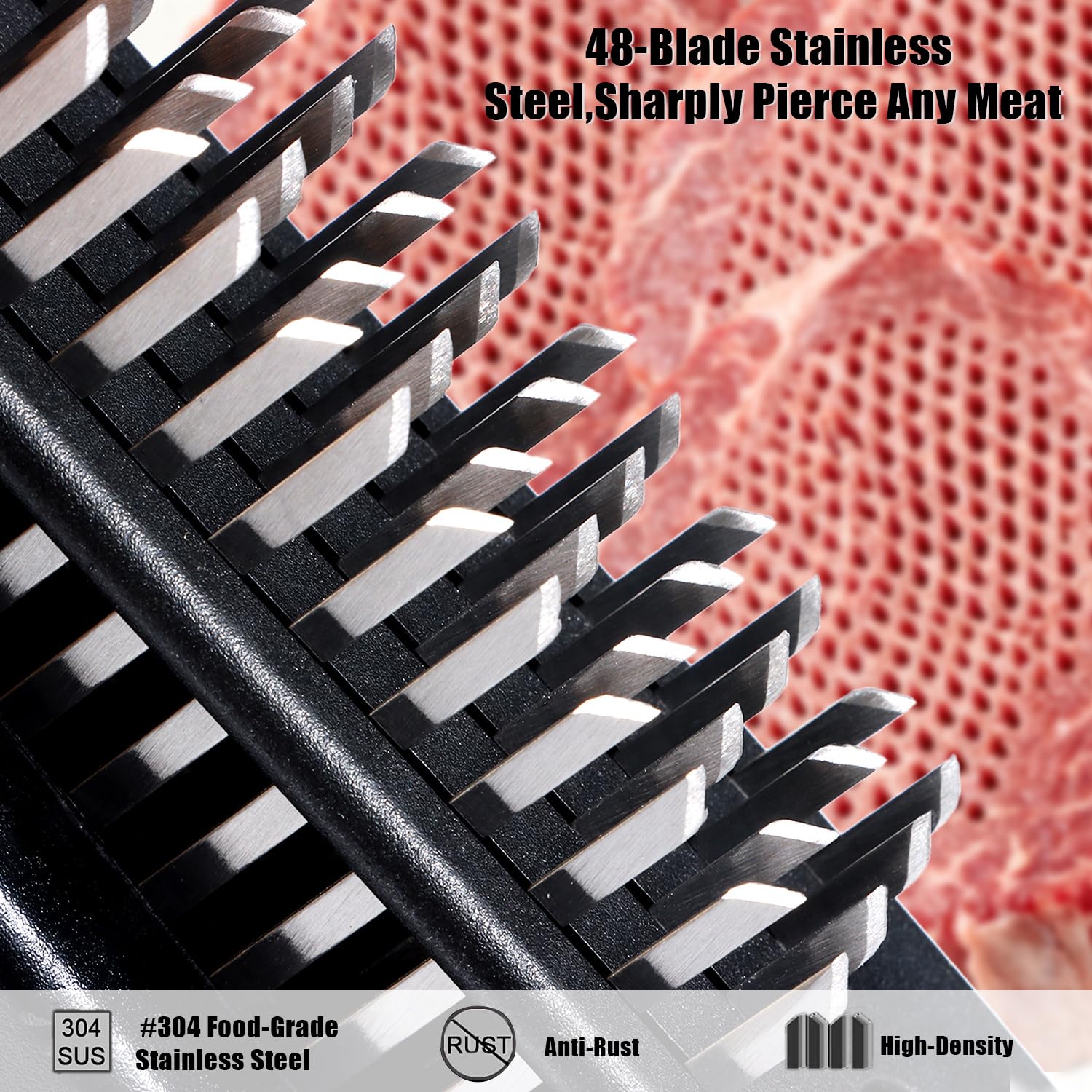 Attendrisseur de Viande 48 Lames Acier Inoxydable pour Steak Bœuf Poulet