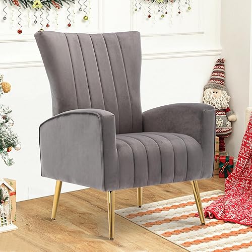 Miniatura 12 de LSSPAID Juego de 2 sillas decorativas de terciopelo, tapizadas de tela moderna, sillas para sala de estar, sillones con respaldo de ala y patas de