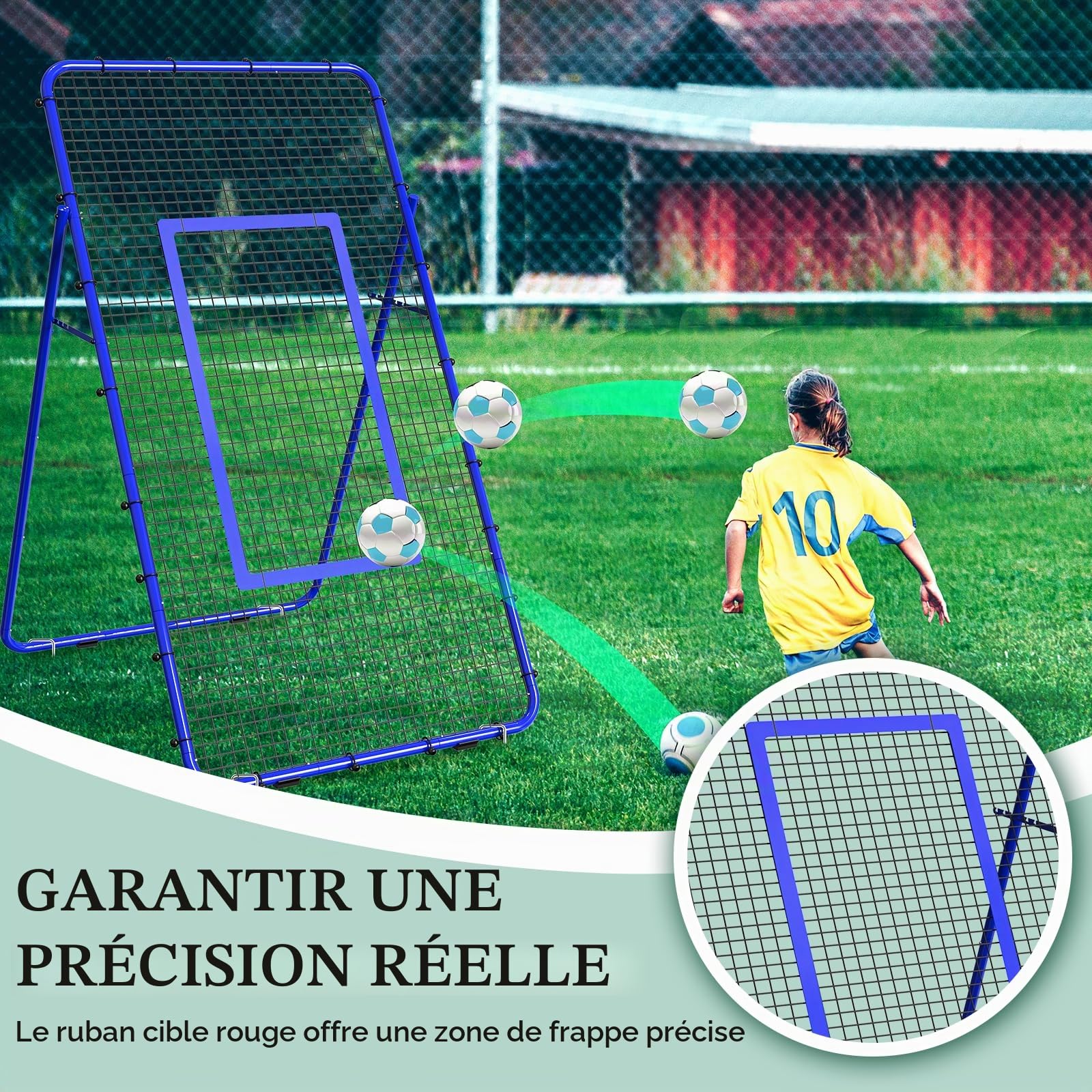 Filet de Rebond Volley-Ball Football 2,1 x 1,2 m réglable Portable pour Enfants Adolescents